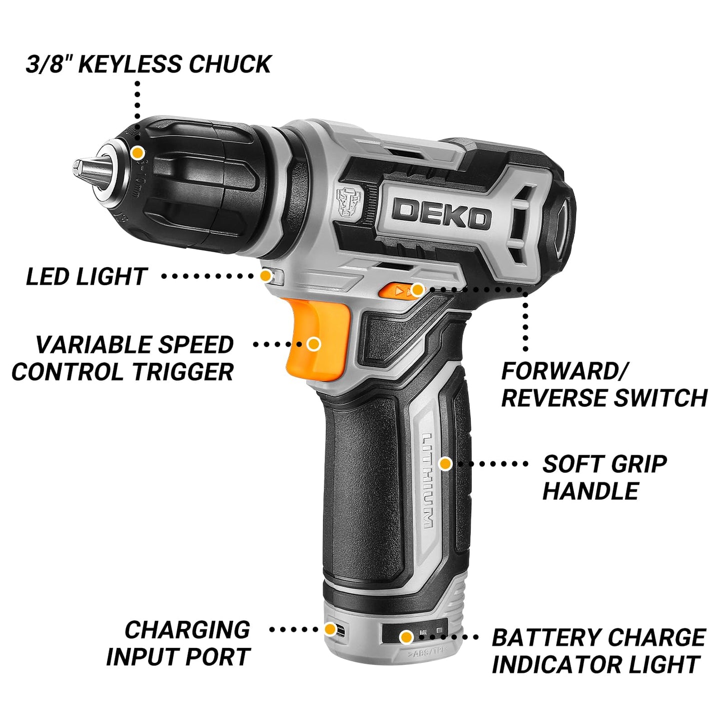 Cordless Drill: DEKO PRO 12V Power Battery Drill Set with Small Electric Drills and 3/8-inch Keyless Chuck with Portable Tool Set Gift Box