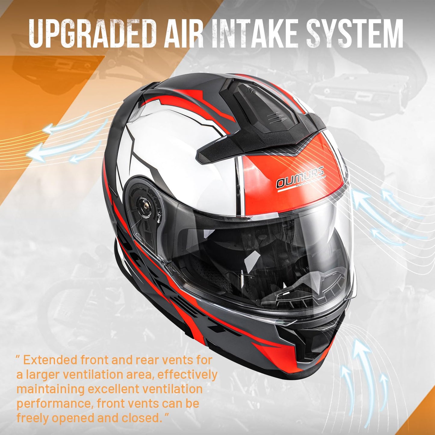 OUMURS Modular Motorcycle Helmets Full Face Flip up Street Bike Motorcycle Helmet for Unisex Adult Rocket Red - L
