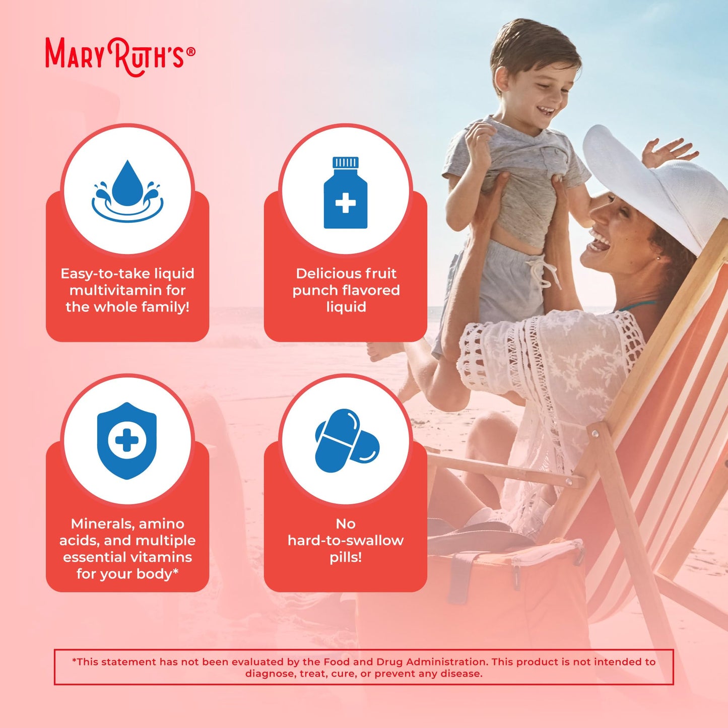 MaryRuth Organics Multivitamin for Women Men & Kids | Sugar Free | Vegan | Vitamin A, C, D, E, B12, Zinc | Daily Vitamins for Kids, Mens, Womens | Energy & Beauty Booster Multimineral | 32 Fl Oz
