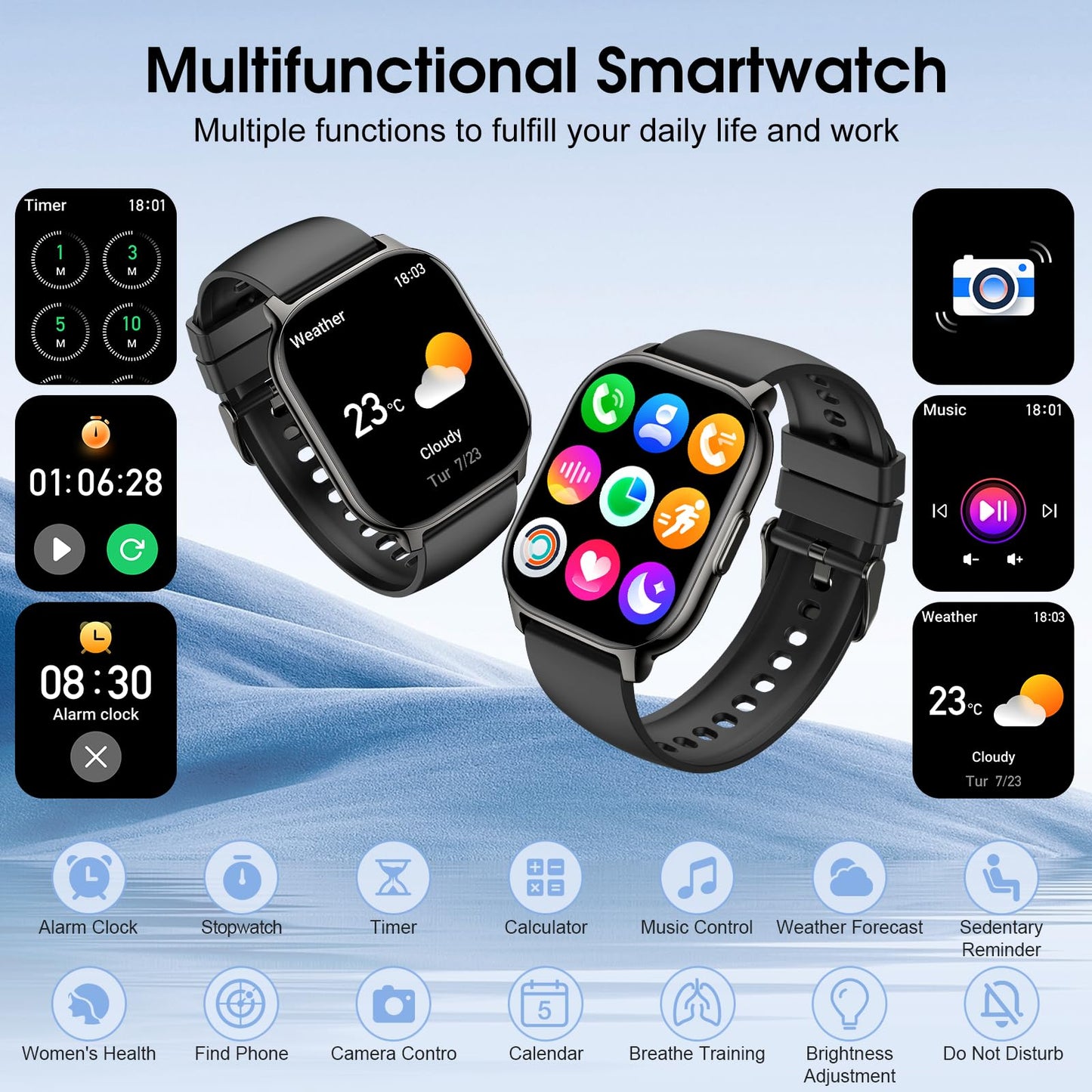 Smart Watch, 2.1" Smart Watches for Men Women(Answer/Make Call),120+ Sport Modes Fitness Tracker with Sleep Heart Rate Monitor, Pedometer, Watches for Men IP68 Waterproof Fitness Watch for iOS Android