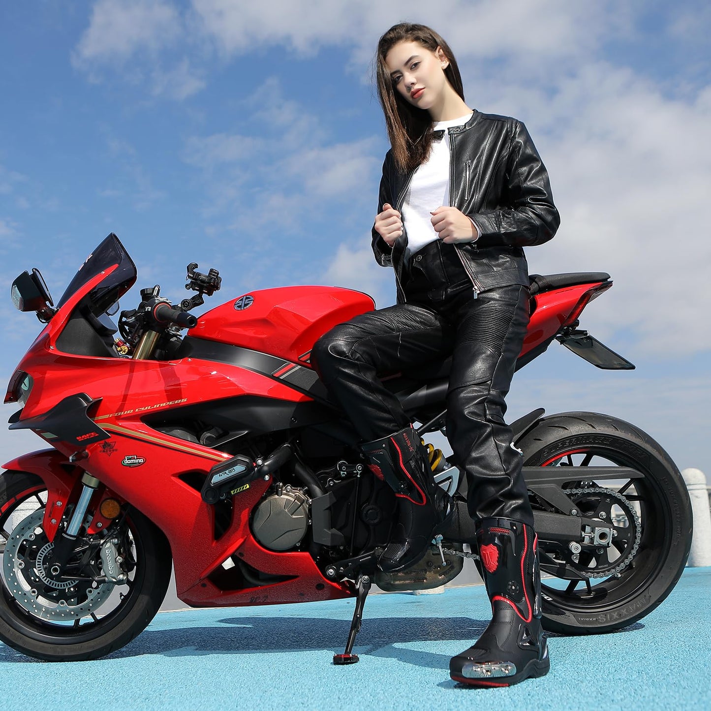 Zeozoom Motorcycle Riding Boots Motorcycle Leather Boots for Women and Men Protection Anti Slip Racing Sports (Black, Adult, Men, 5, Numeric, US Footwear Size System, Medium)