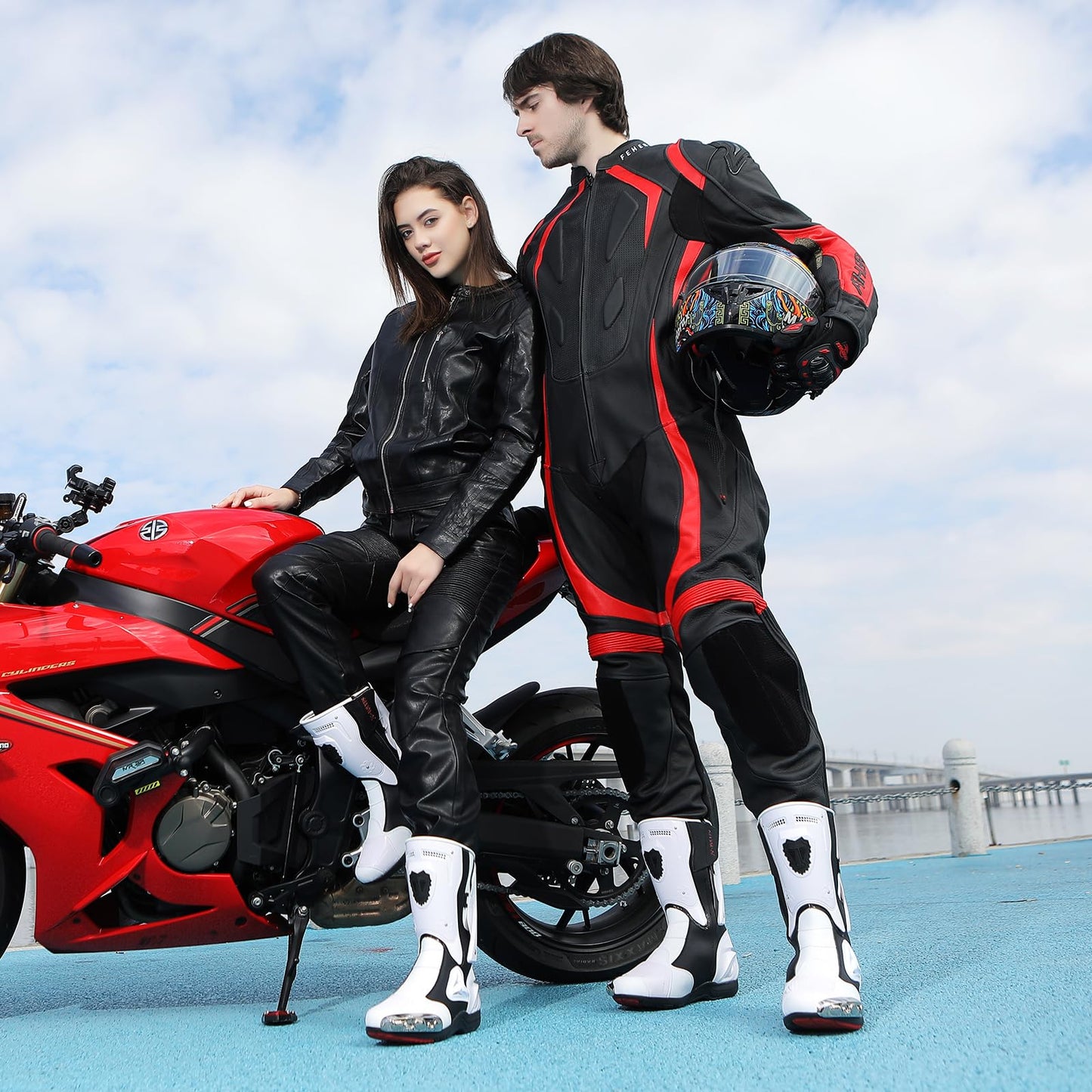 Zeozoom Motorcycle Riding Boots Motorcycle Leather Boots for Women and Men Protection Anti Slip Racing Sports (White, Adult, Men, 10, Numeric, US Footwear Size System, Medium)