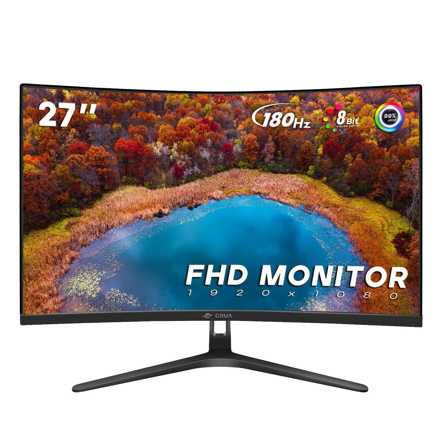 CRUA 27" Curved Gaming Monitor, FHD 1920x1080P, 144Hz/180Hz Computer Monitor, 1800R VA Screen, 99% sRGB, FreeSync, HDMI & DP, Wall Mount Install- Black