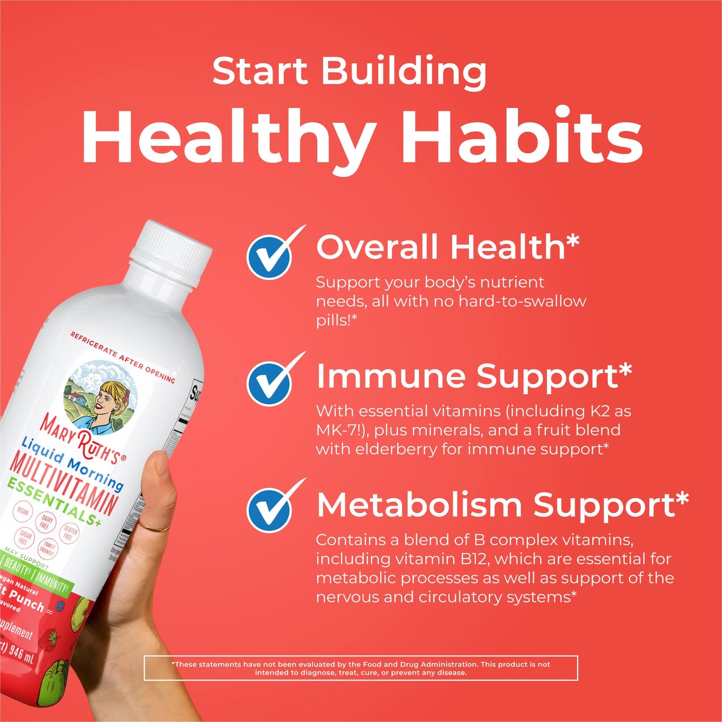 MaryRuth Organics Multivitamin for Women Men & Kids | Sugar Free | Vegan | Vitamin A, C, D, E, B12, Zinc | Daily Vitamins for Kids, Mens, Womens | Energy & Beauty Booster Multimineral | 32 Fl Oz