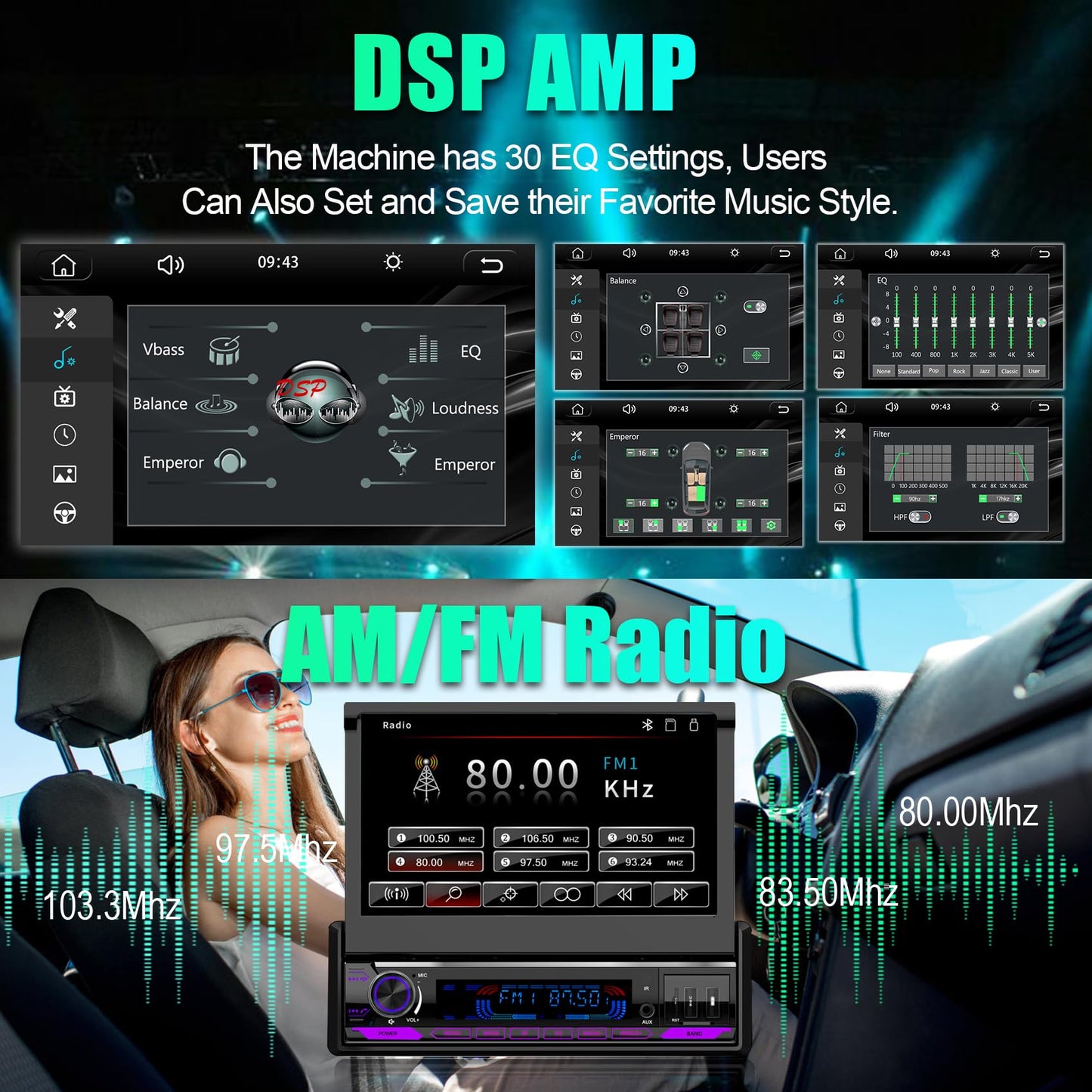(Motorized&HD Screen) Single Din Apple Carplay Car Stereo with Android Auto - 7 Inch Flip Out Touchscreen Car Radio with Bluetooth| Mirror Link| Backup Camera/USB/AUX Input/AM/FM/Subwoofer/DSP