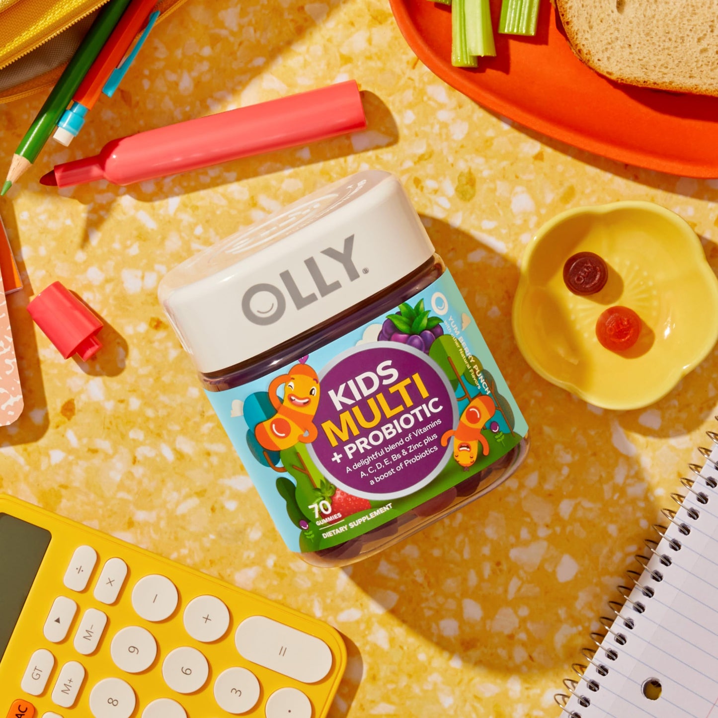 OLLY Kids Multivitamin & Probiotic Gummy, Digestive Support, Vitamins A, D, C, E, B, Zinc, Chewable Supplement, Berry Flavor, 35 Day Supply - 70 Count