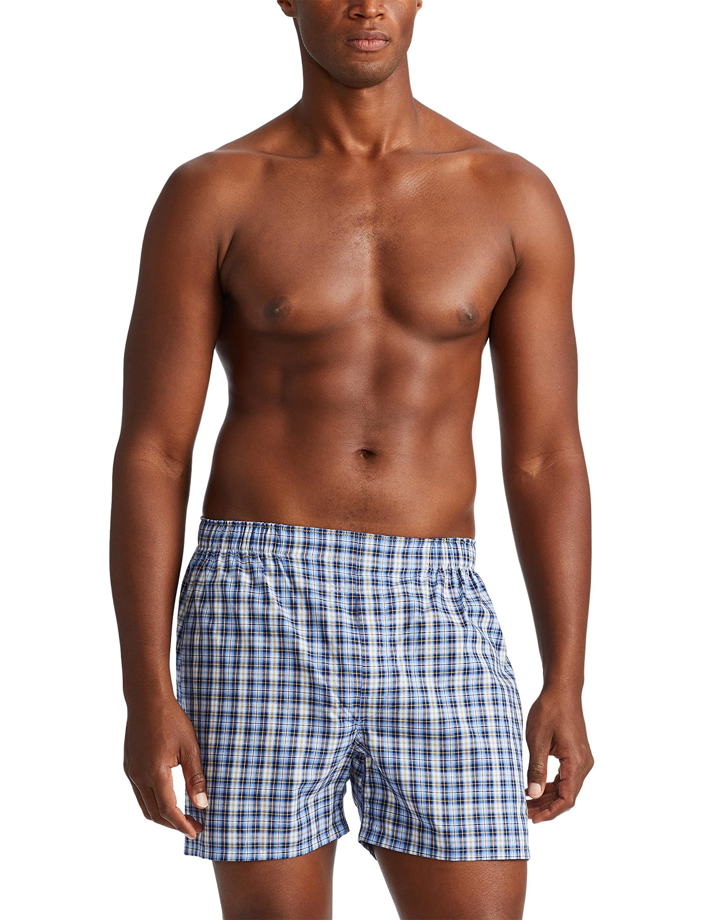 POLO Ralph Lauren Men's Classic Fit Cotton Woven Boxers 3-Pack, Rustic Navy/Campus Yellow, Summer Stripe/Cruise Navy, Sag Harbor Plaid Yellow-3 Pack, Large
