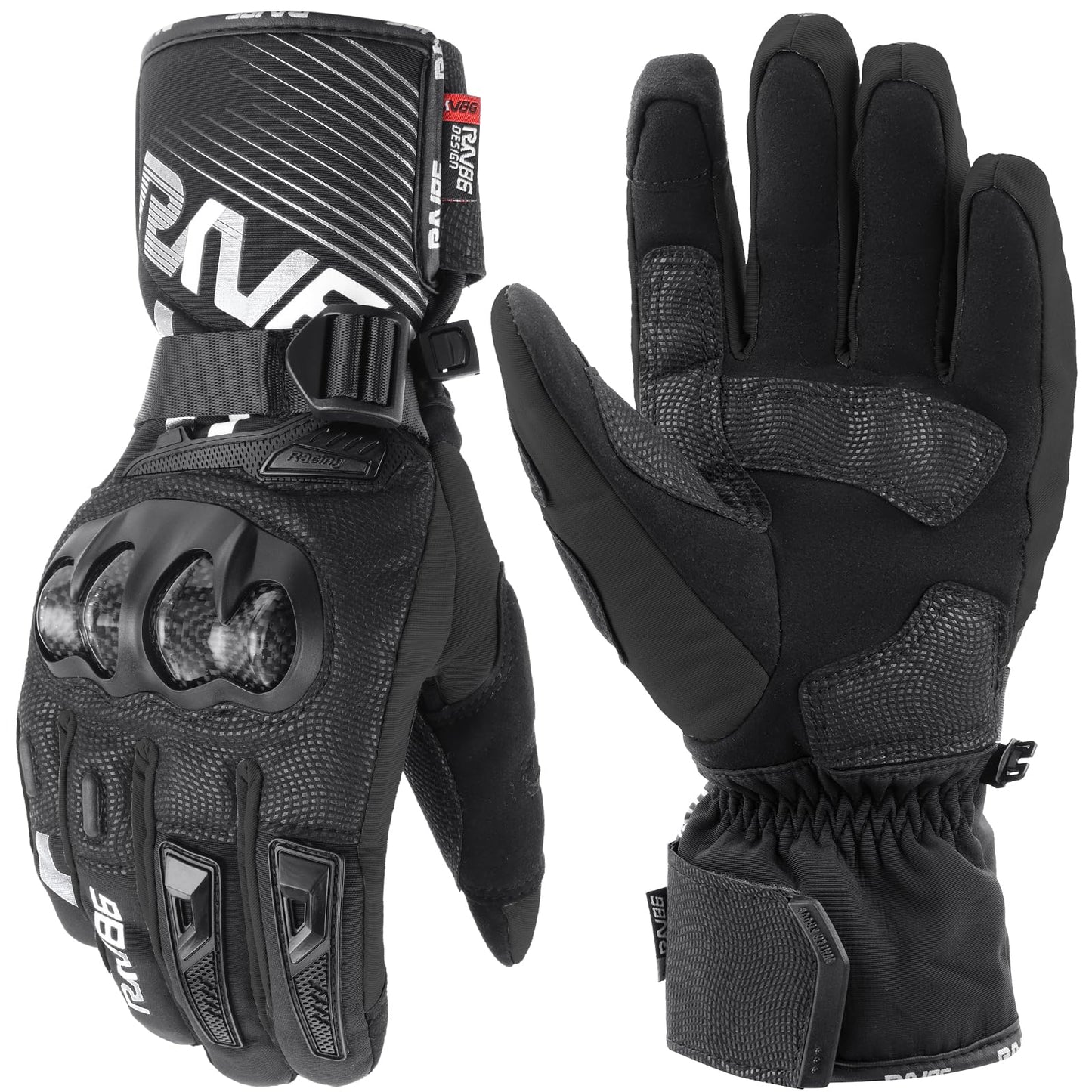 RKV86 Motorcycle Gloves for Men Winter Riding Gloves with Carbon Fiber Protective Motorbike Powersports Racing Gloves with Touchscreen for Outdoor Sports Black L