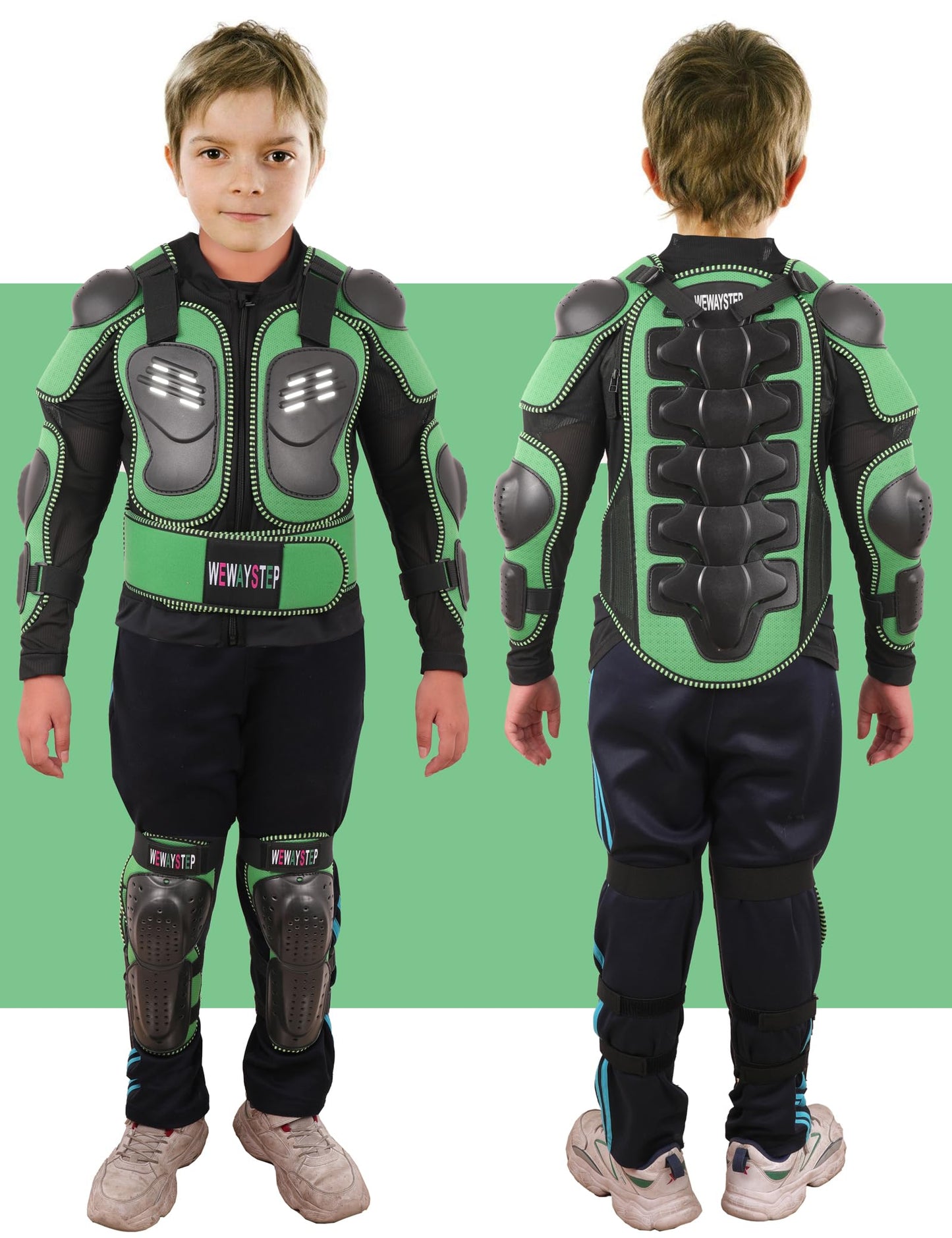 Kids Motorcycle Jacket Dirt Bike Gear,Motocross Spine Chest Protector Armor Suit with Knee Shin Guards Full Body Armor Jacket (US, Alpha, Medium, Regular, Green)