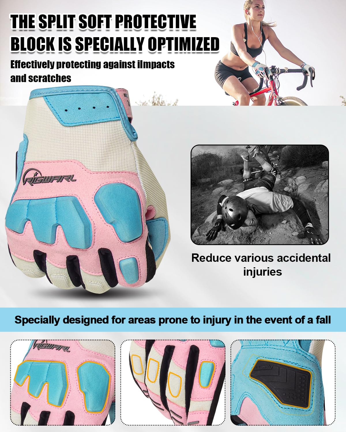 RIGWARL Comfortable Motorcycle Gloves for Women, EUDE Anti-Fall Protection Mountain Bike Gloves, Ultra-Thin and Breathable Bike Gloves with Touchscreen Fingers