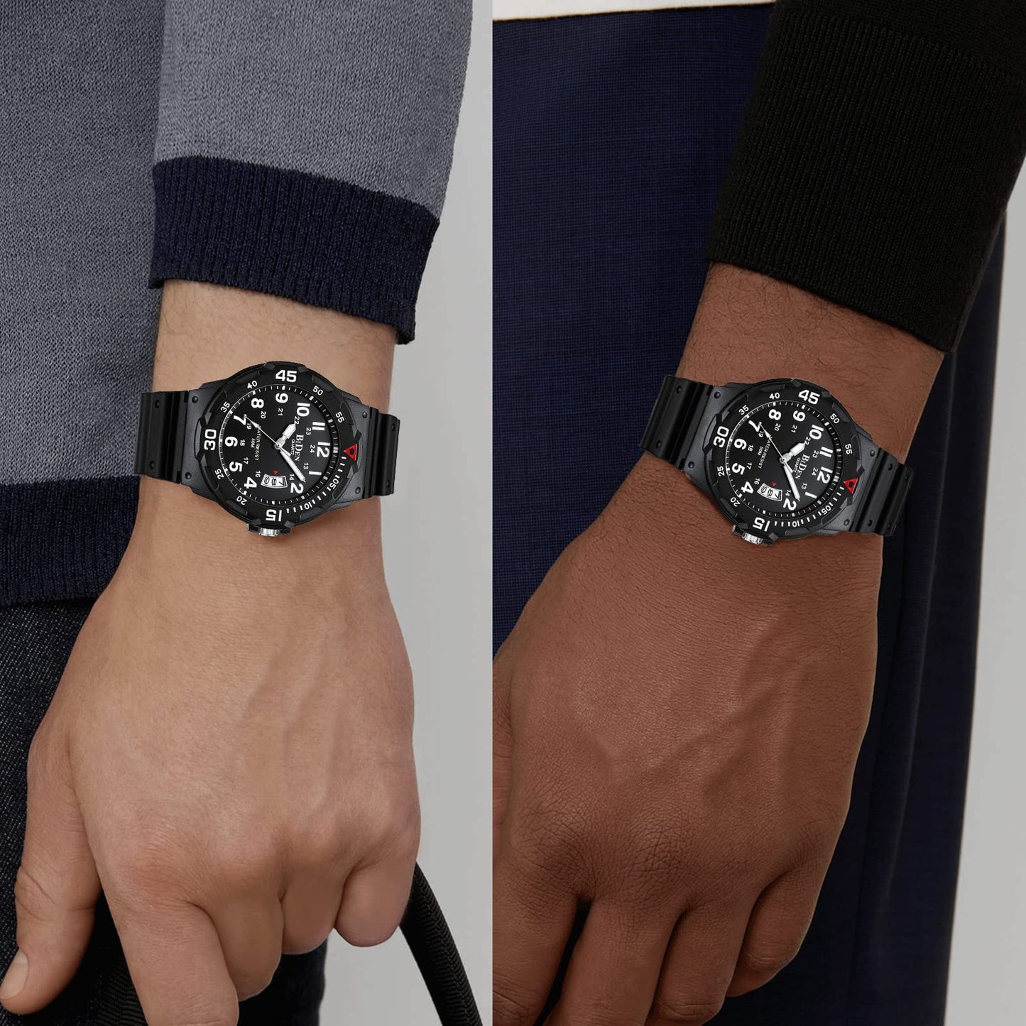 LN LENQIN Mens Watches Analog Quartz Watches Men 50M Waterproof Watch Fashion Business Casual Mens Designer Watch with Date Wrist Watches for Man (R009-Black-Red)