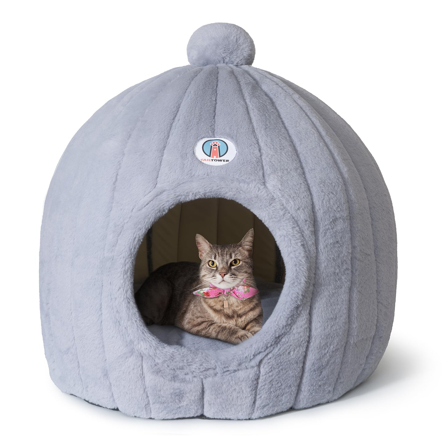 TAILTOWER Largest Cozy Dome Cat Cave Bed – Extra Spacious for Large Cats, Multi-Cat Homes & Small Dogs, Enclosed Plush Hideaway for Indoor Cats (24×23inch, Light Gray)