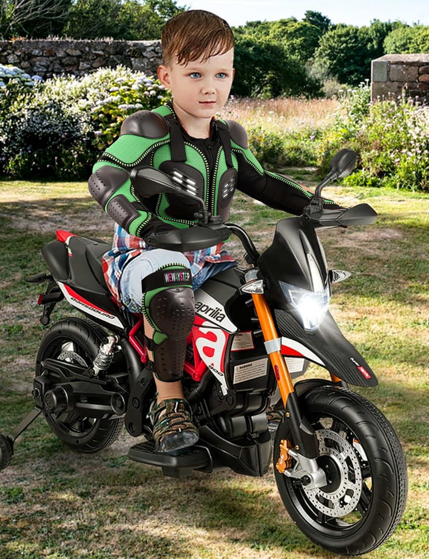 Kids Motorcycle Jacket Dirt Bike Gear,Motocross Spine Chest Protector Armor Suit with Knee Shin Guards Full Body Armor Jacket (US, Alpha, Medium, Regular, Green)
