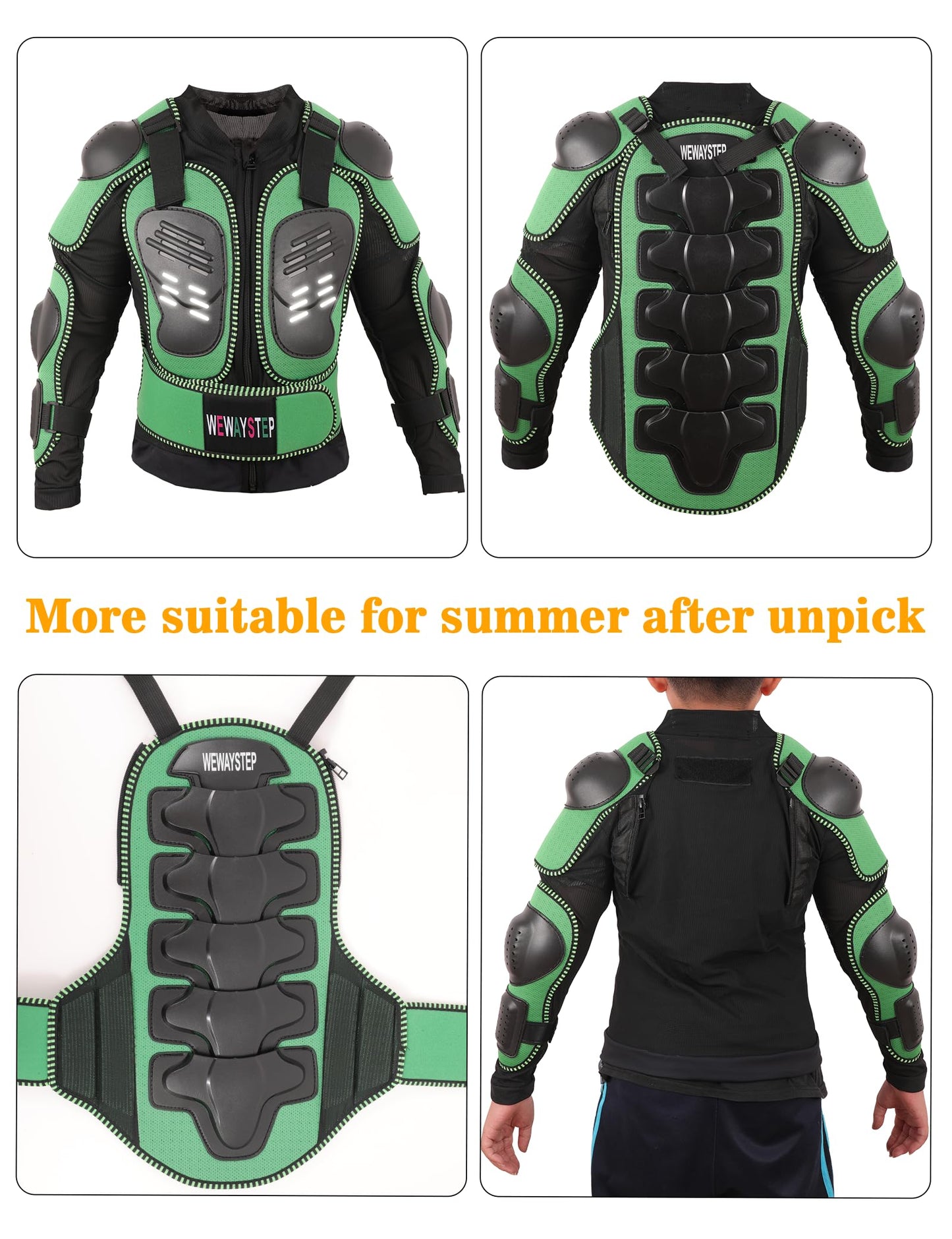 Kids Motorcycle Jacket Dirt Bike Gear,Motocross Spine Chest Protector Armor Suit with Knee Shin Guards Full Body Armor Jacket (US, Alpha, Medium, Regular, Green)