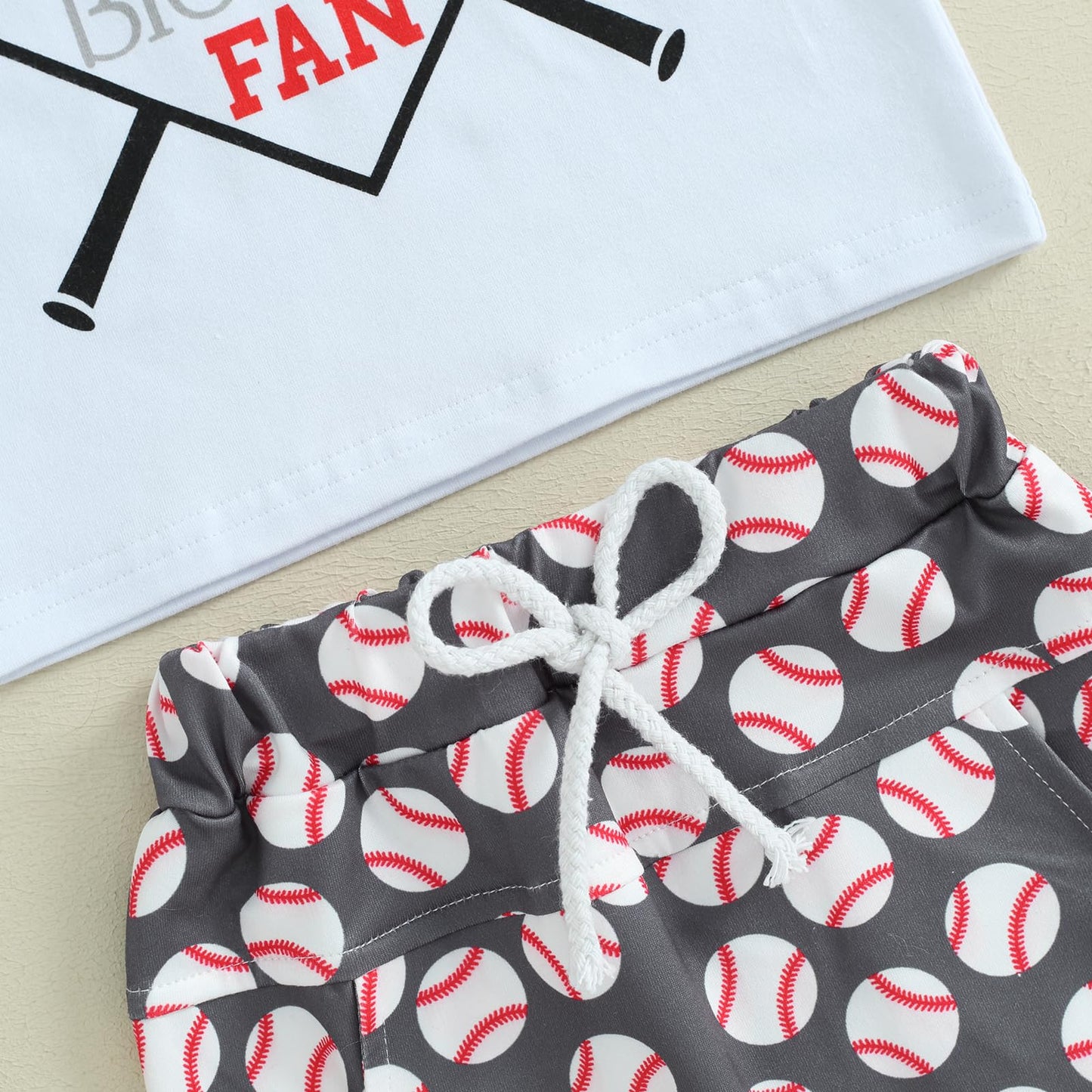 Dewadbow Toddler Boy Girl Baseball Clothes Letter Print Short Sleeve Tshirt Top Baseball Shorts Set Kids Casual Summer Outfit (White Little Brother Biggest Fan, 6-12 Months)