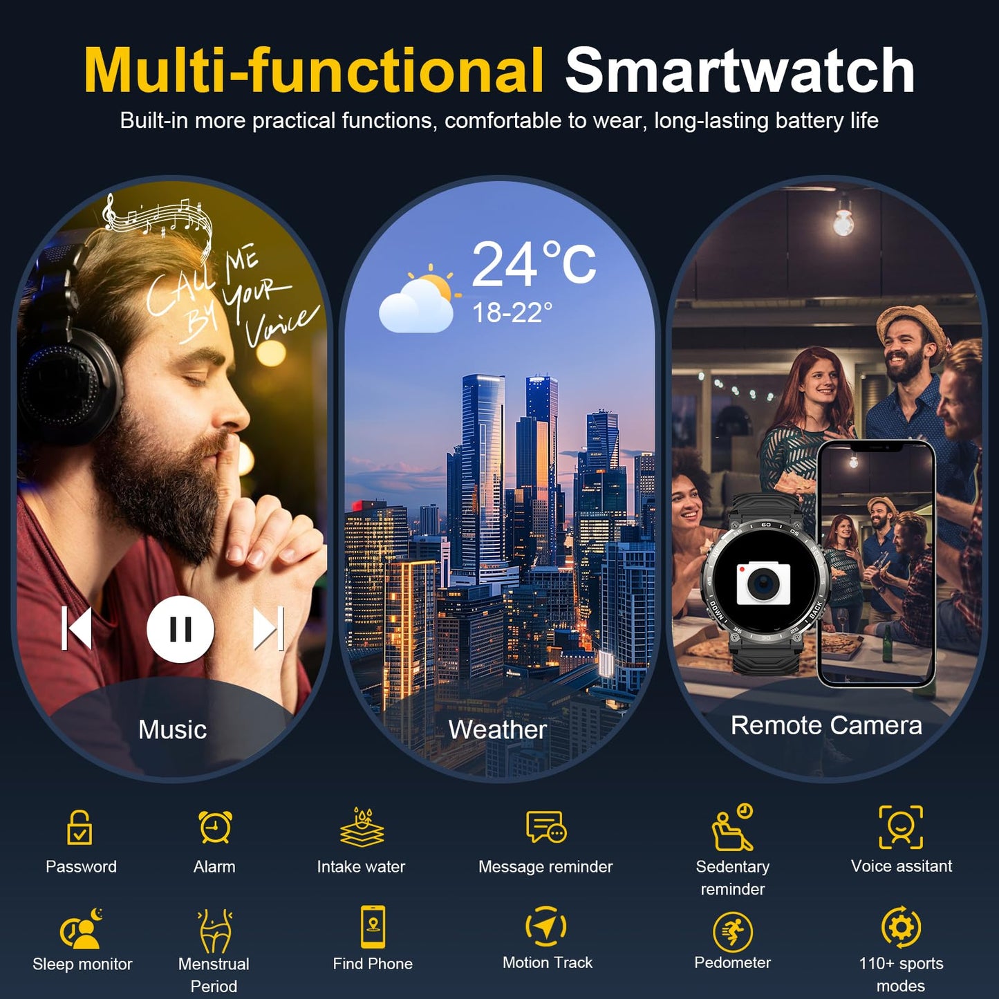PYRODUM Smart Watches for Men Answer/Make Calls, 1.52" Military Smart Watch for Android/iPhone, 5ATM Waterproof Fitness Watch with 118 Sports Modes,24/7 Heart Rate/BP/Sleep Tracker, Rugged Smartwatch