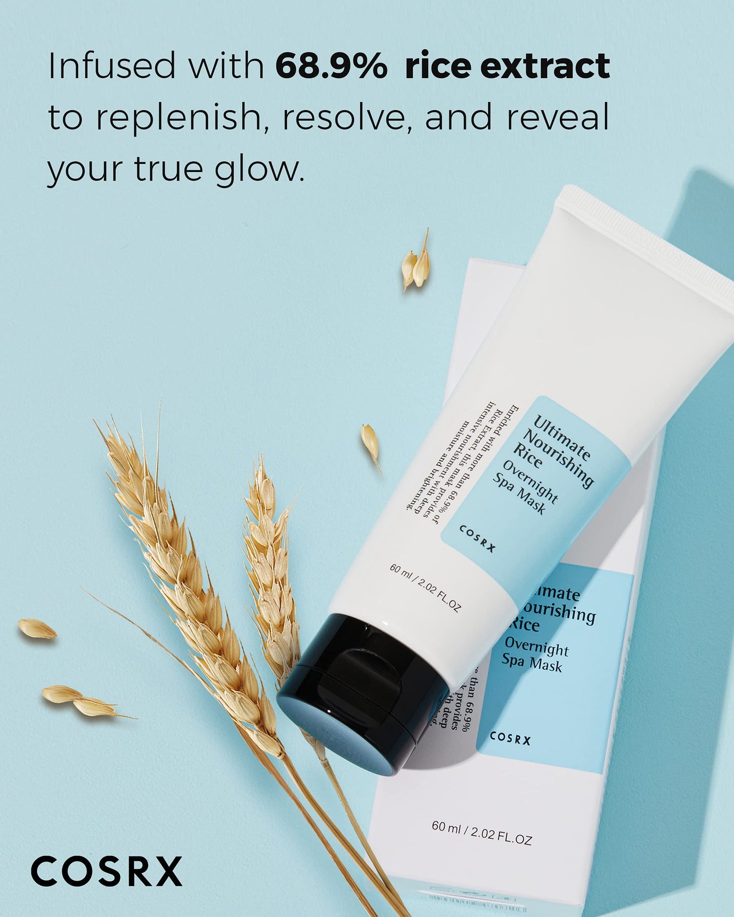COSRX Ultimate Nourishing Rice Overnight Spa Mask, 60ml / 2.02 fl.oz | Rice Extract 68% and Niacinamide 2%, Korean Skin Care, Animal Testing Free, Paraben Free