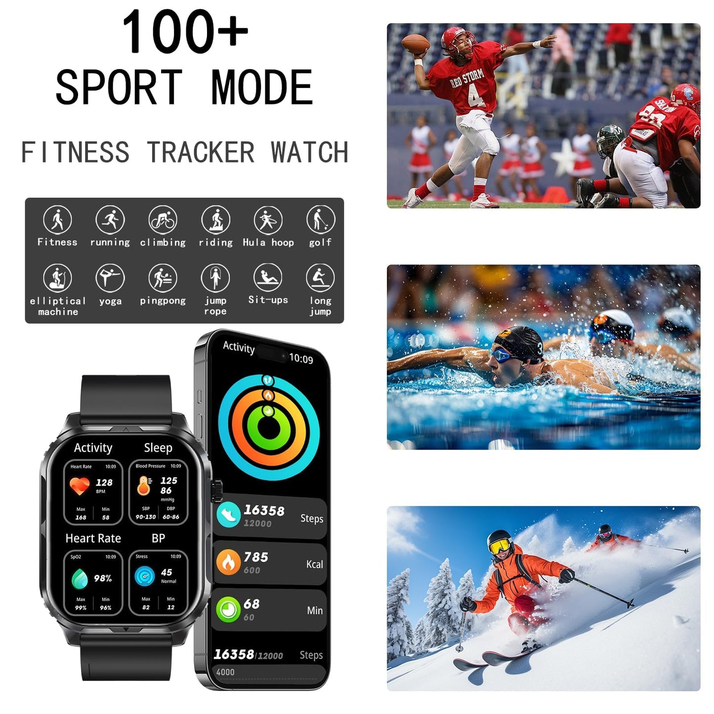 LEDXBNSS Smart Watch for Men Women with 2.1" HD Screen Military Watches, Call & Text for Android iOS, Heart Rate & Activity Tracker, IP68 Waterproof, 100 Sport Modes