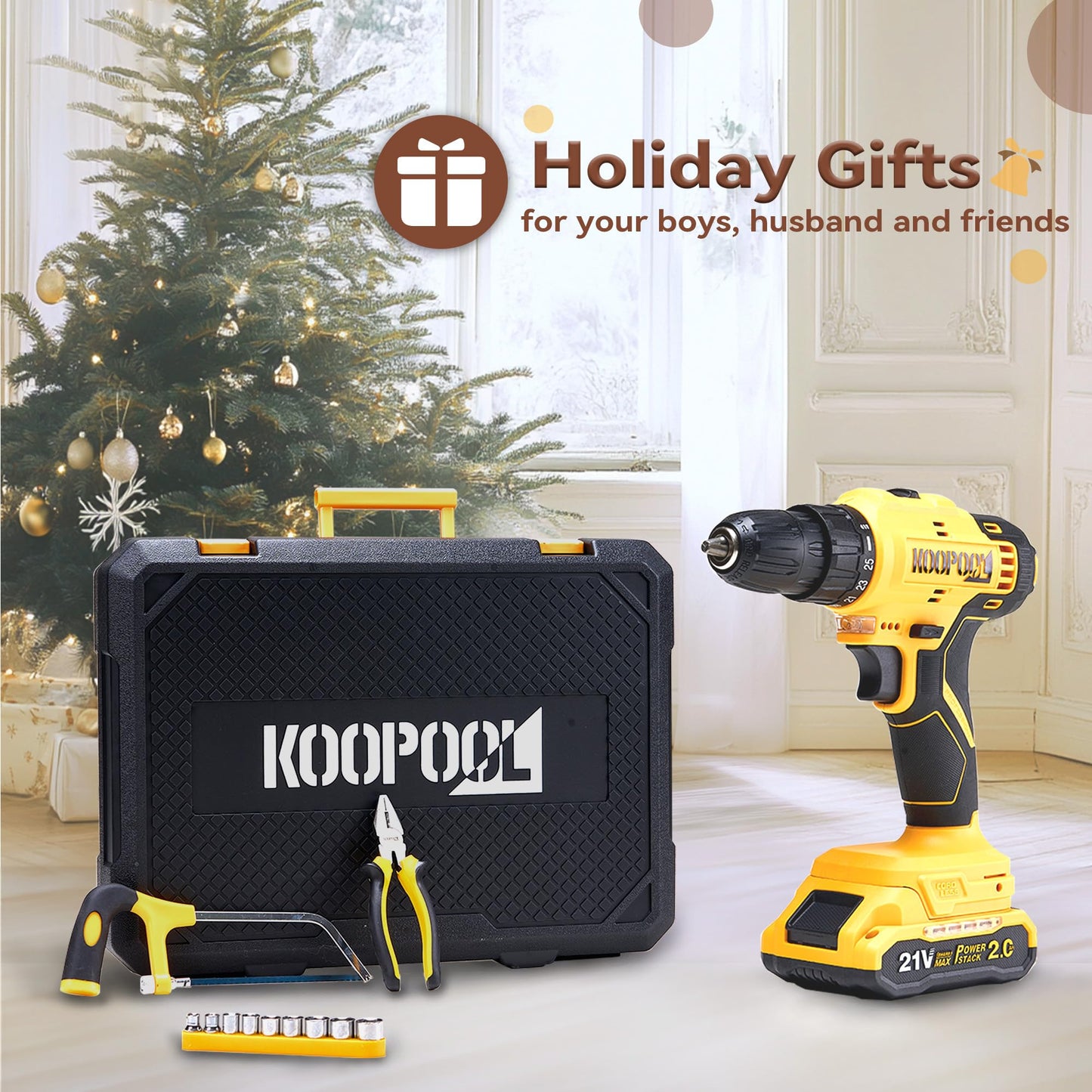 Tool Box Set: Cordless 21V Power Drill Tool Kit with Battery, Electric Drill Driver for Men, Home Hand Repair Basic Toolbox Tools Sets, Drills Case