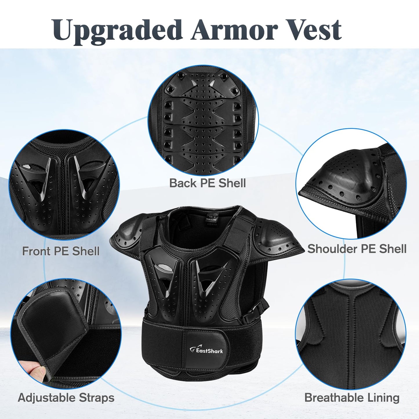 EastShark Kids Chest Protector Dirt Bike Gear Youth Motorcycle Riding Protective Gear Motocross Chest Armor for Boys Girls Mountain Biking Cycling Off-Road Riding Skiing Skating Large