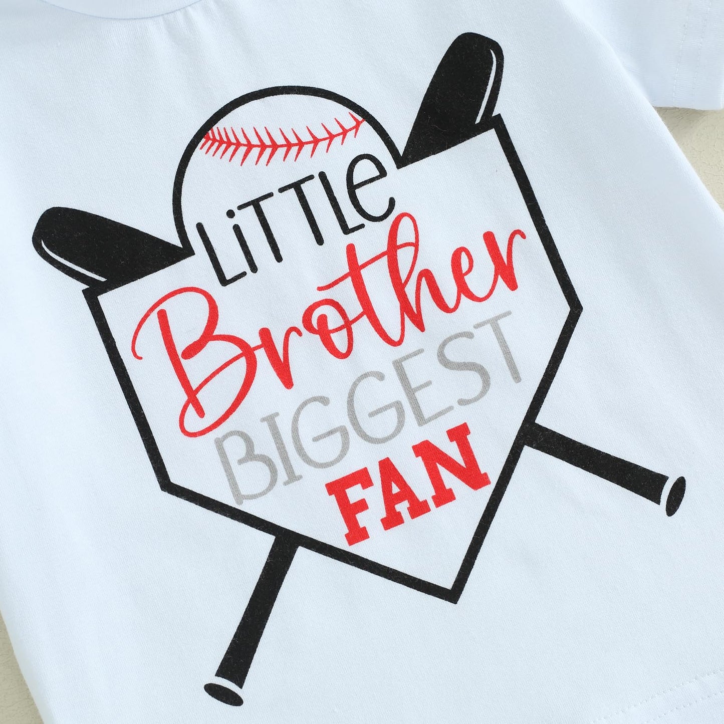 Dewadbow Toddler Boy Girl Baseball Clothes Letter Print Short Sleeve Tshirt Top Baseball Shorts Set Kids Casual Summer Outfit (White Little Brother Biggest Fan, 6-12 Months)