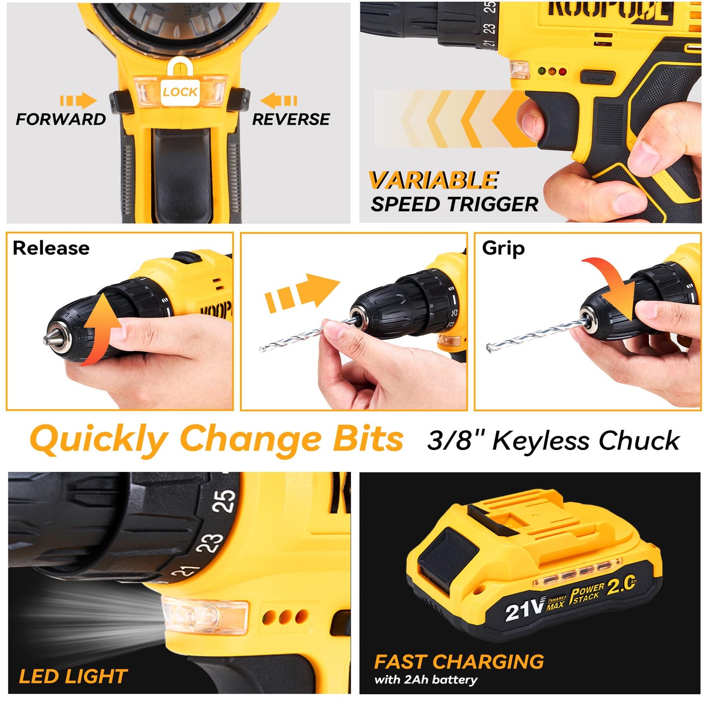 Tool Box Set: Cordless 21V Power Drill Tool Kit with Battery, Electric Drill Driver for Men, Home Hand Repair Basic Toolbox Tools Sets, Drills Case