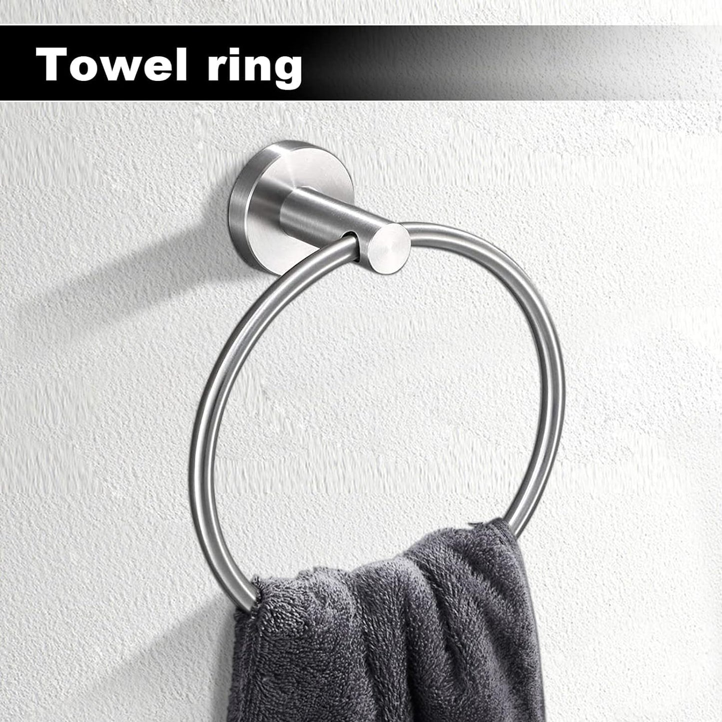 Toptowel 23.6inch 10 Sets Bathroom Towel Rack Set Brushed Nickel, Includes 2 Packs 23.6Inch Towel Bar, 2 Packs Towel Ring, 2 Packs Toilet Holder and 4 Packs Towel Hooks-Brushed Nickel