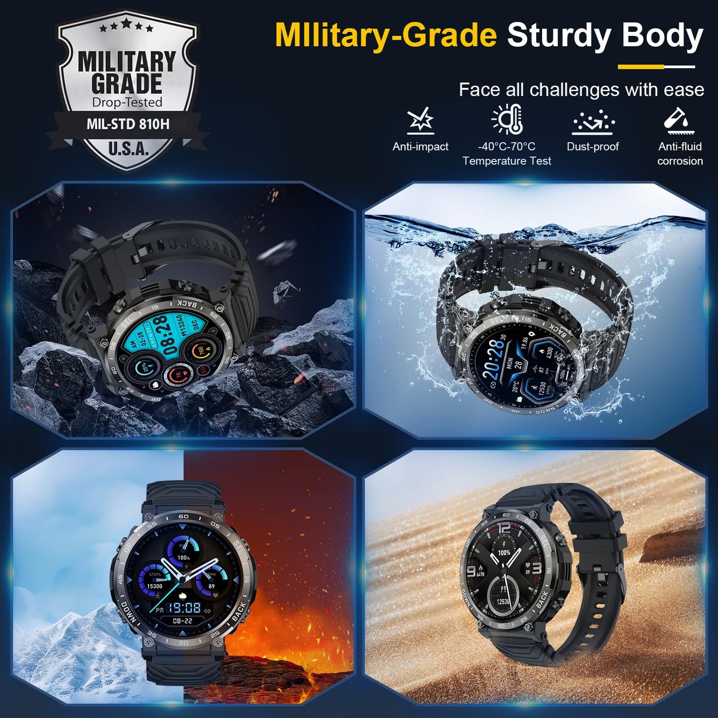 PYRODUM Smart Watches for Men Answer/Make Calls, 1.52" Military Smart Watch for Android/iPhone, 5ATM Waterproof Fitness Watch with 118 Sports Modes,24/7 Heart Rate/BP/Sleep Tracker, Rugged Smartwatch