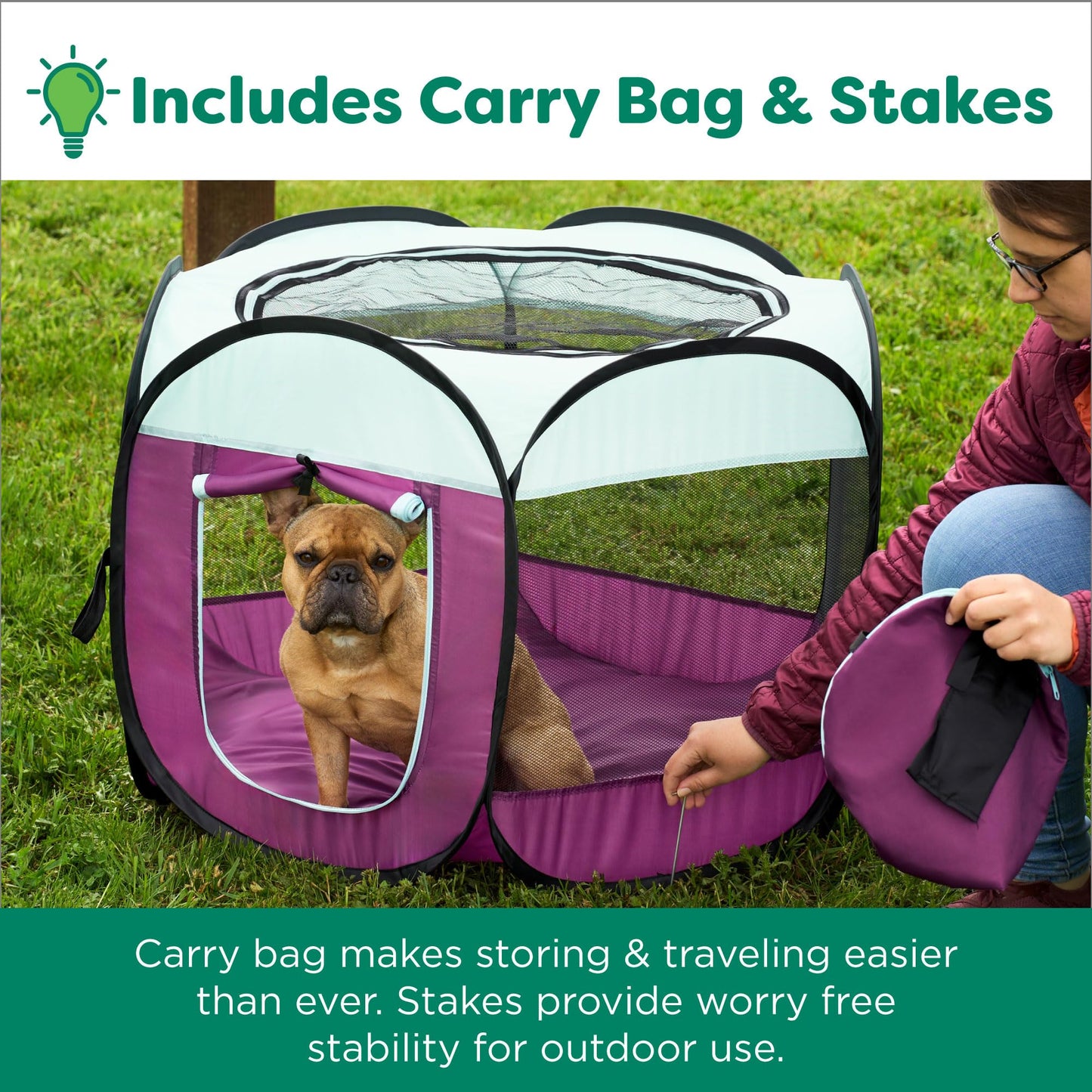Furhaven Portable Dog Playpen Cat Tent, Pet Playground/Kennel Foldable Indoor Outdoor Zippered Puppy Crate - Green & Pink, Medium