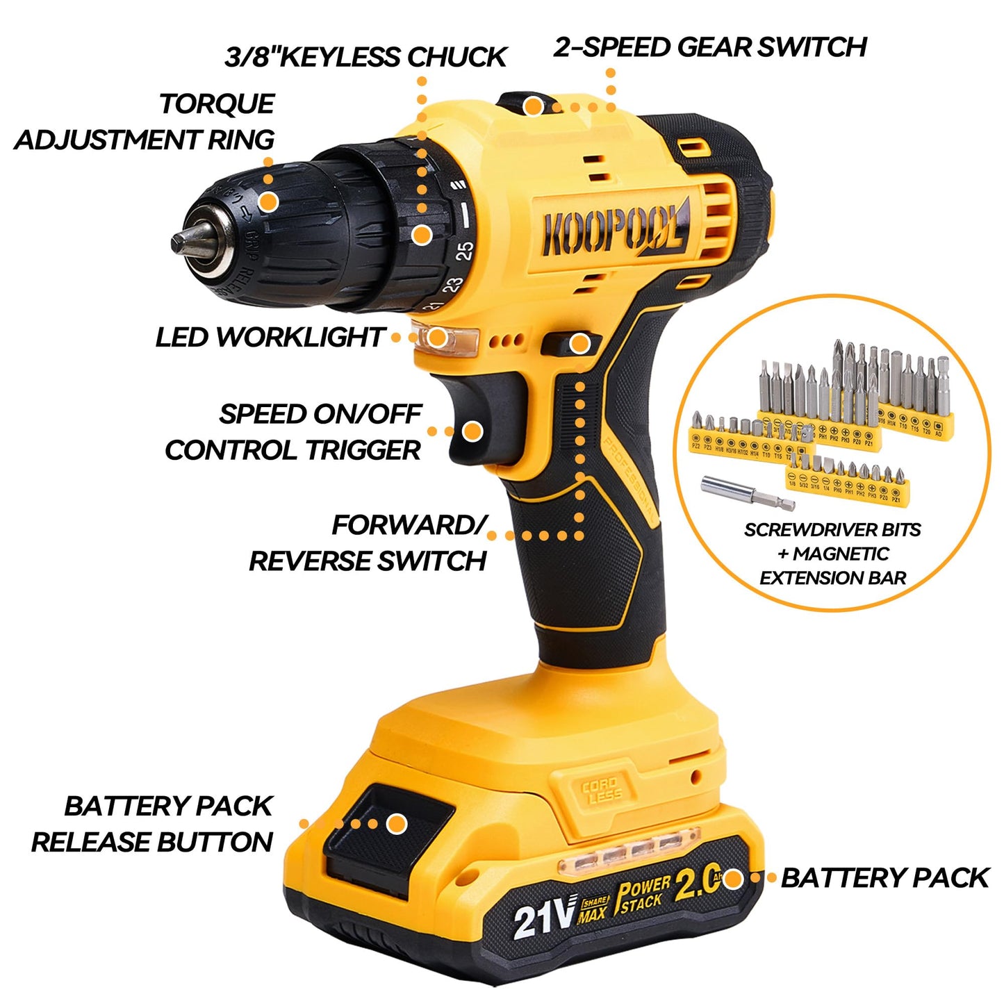 Tool Box Set: Cordless 21V Power Drill Tool Kit with Battery, Electric Drill Driver for Men, Home Hand Repair Basic Toolbox Tools Sets, Drills Case