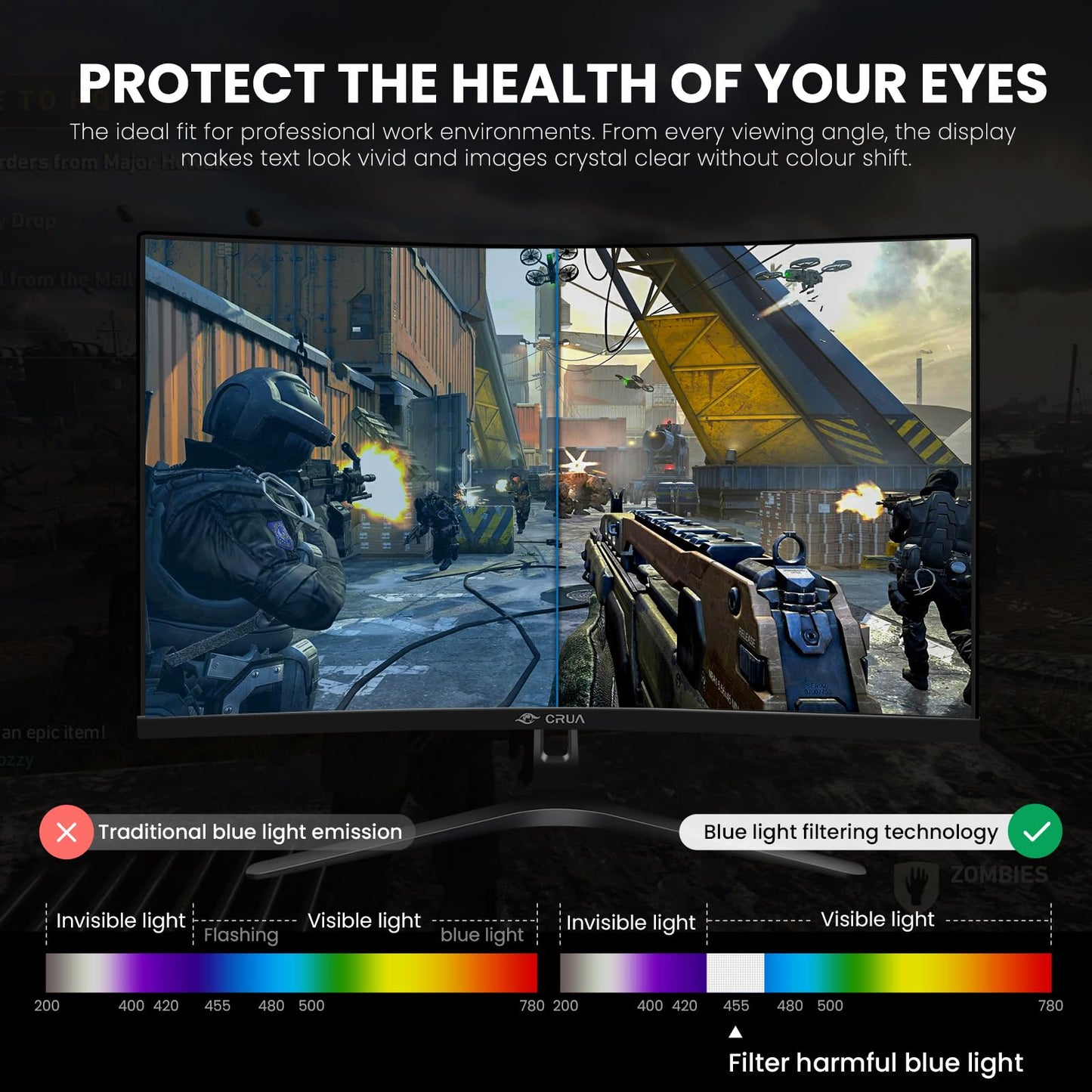 CRUA 27" Curved Gaming Monitor, FHD 1920x1080P, 144Hz/180Hz Computer Monitor, 1800R VA Screen, 99% sRGB, FreeSync, HDMI & DP, Wall Mount Install- Black