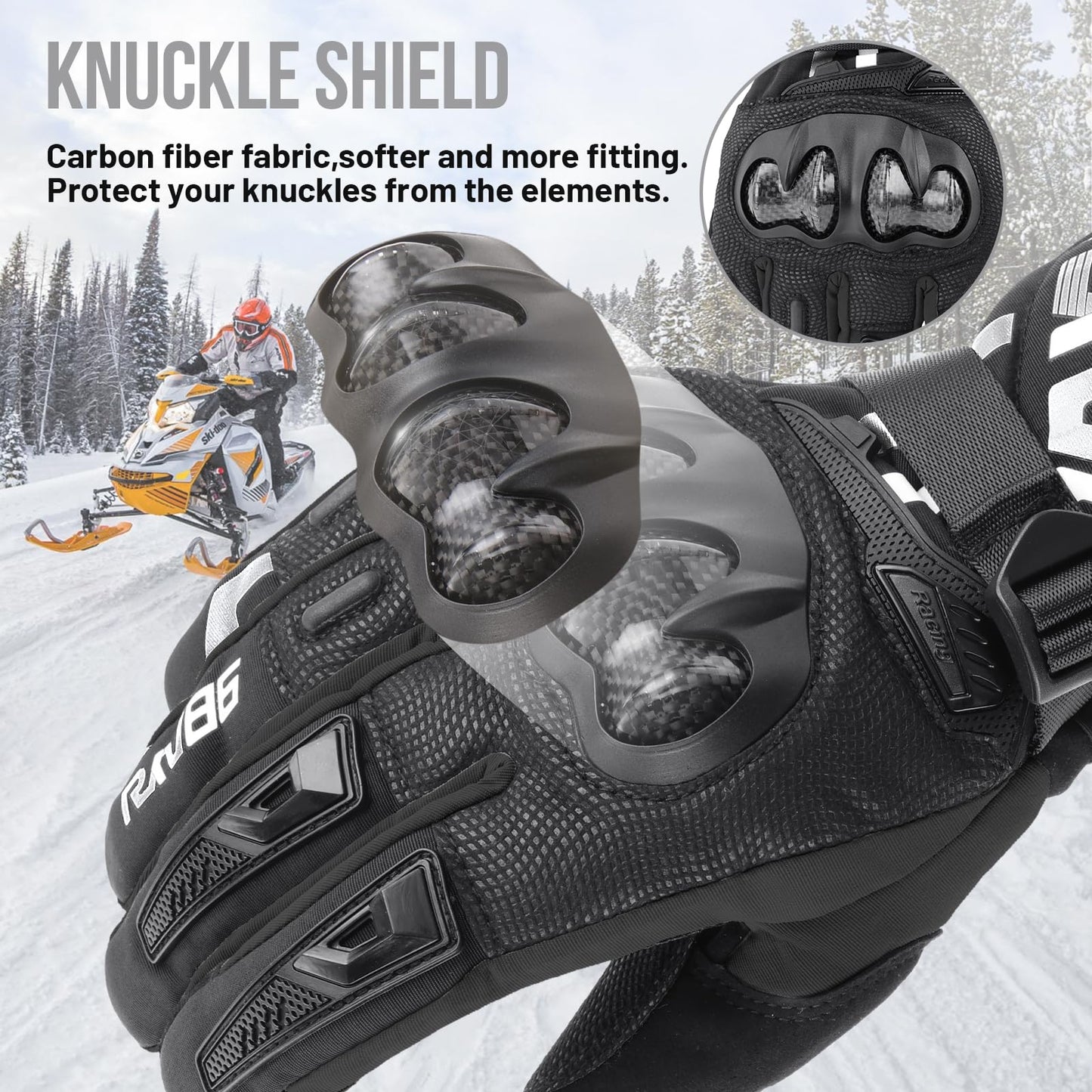 RKV86 Motorcycle Gloves for Men Winter Riding Gloves with Carbon Fiber Protective Motorbike Powersports Racing Gloves with Touchscreen for Outdoor Sports Black L
