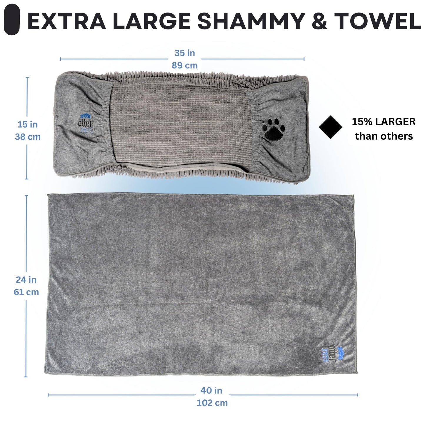 OtterPets 3 Piece Set: 2 Dog Towels and Dog Bath Brush. Dog Shammy and Microfiber Dog Towel. Super Absorbent Towels, Dog Bath Supplies, Dog Scrubber for Bath
