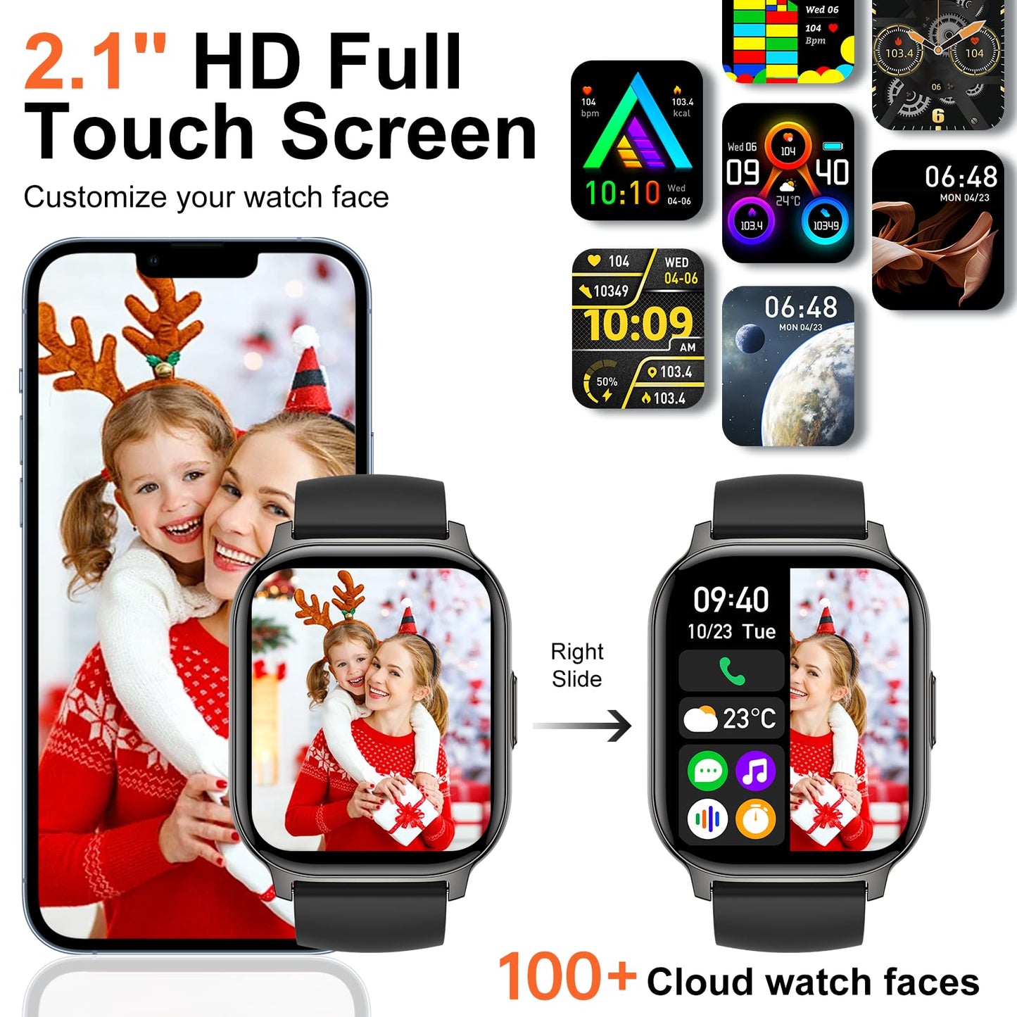 Smart Watch, 2.1" Smart Watches for Men Women(Answer/Make Call),120+ Sport Modes Fitness Tracker with Sleep Heart Rate Monitor, Pedometer, Watches for Men IP68 Waterproof Fitness Watch for iOS Android