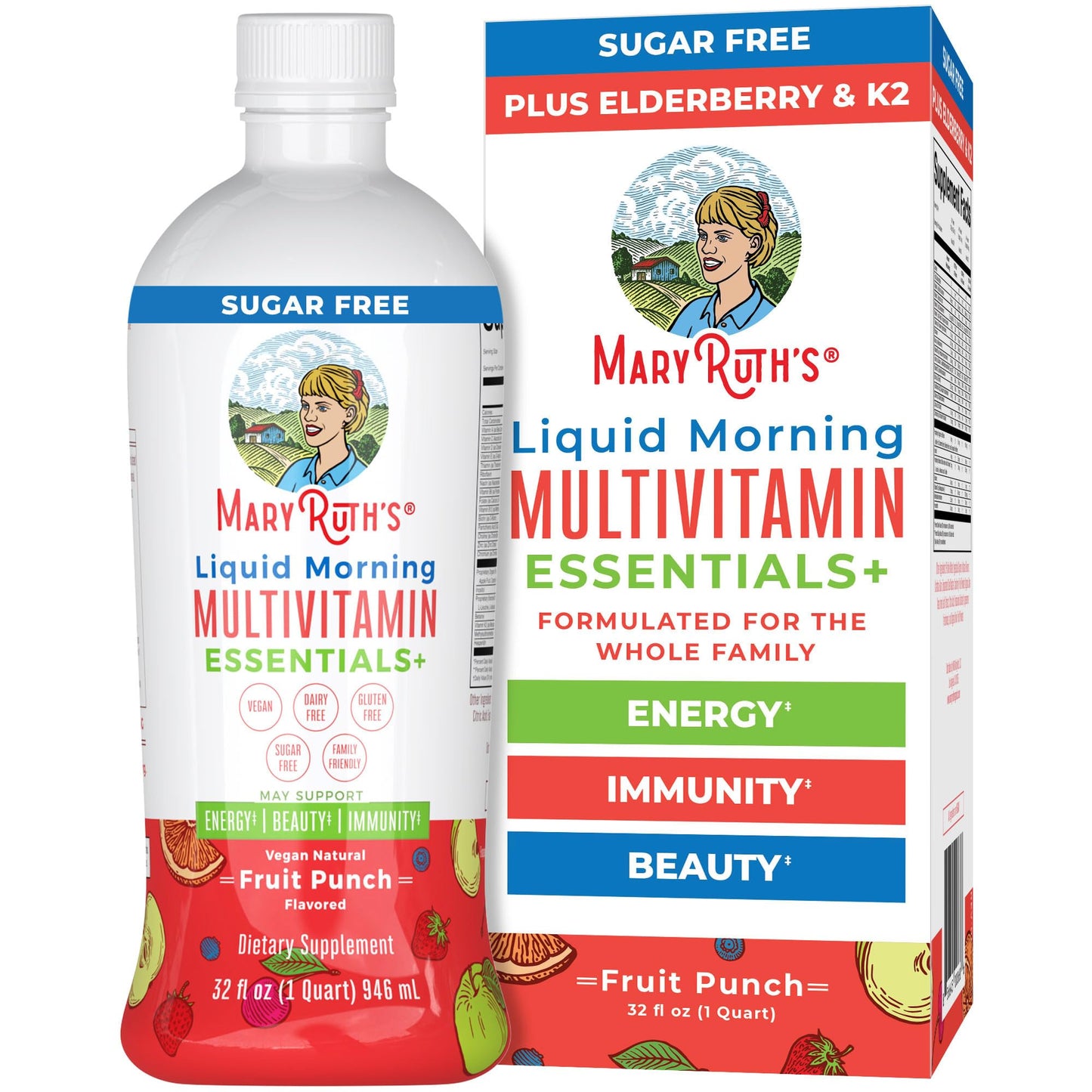 MaryRuth Organics Multivitamin for Women Men & Kids | Sugar Free | Vegan | Vitamin A, C, D, E, B12, Zinc | Daily Vitamins for Kids, Mens, Womens | Energy & Beauty Booster Multimineral | 32 Fl Oz