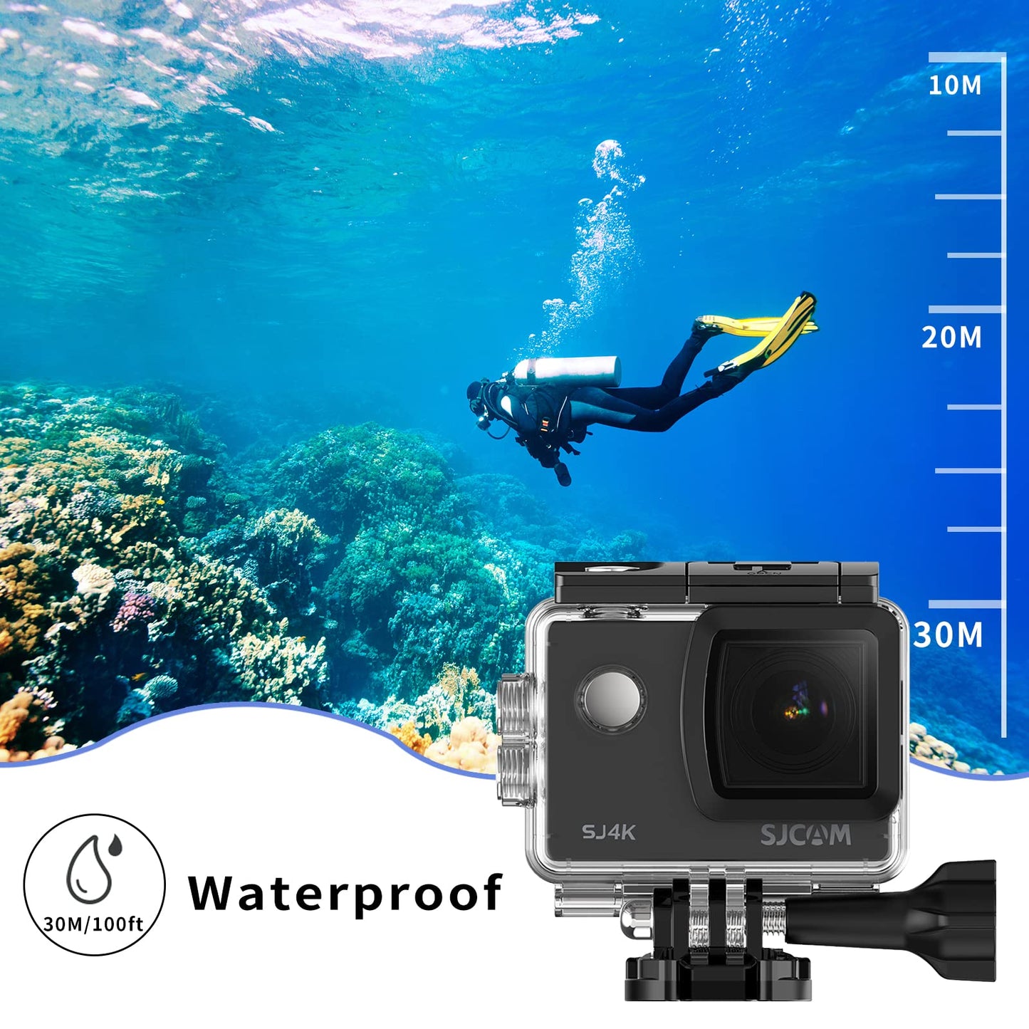 SJCAM SJ4000 Action Camera 4K, 40MP Waterproof Camera Underwater, OIS Stabilization Motorcycle Sport Camera, 170°FOV, 5X Zoom, Dual Batteries, 32G SD Card and Helmet Mount Accessories Kits