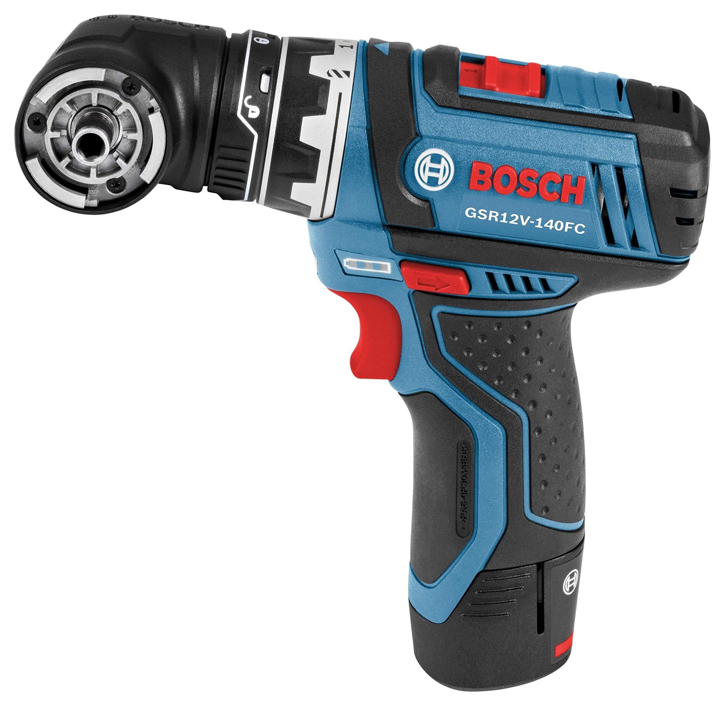 BOSCH GSR12V-140FCB22 12V Drill/Driver 5-In-1 Flexiclick System - Torque, Lightweight, Magnetic Bit Holder, Keyless Chuck, Right Angle & Offset Attachments. Includes 2.0 Ah Batteries & Charger
