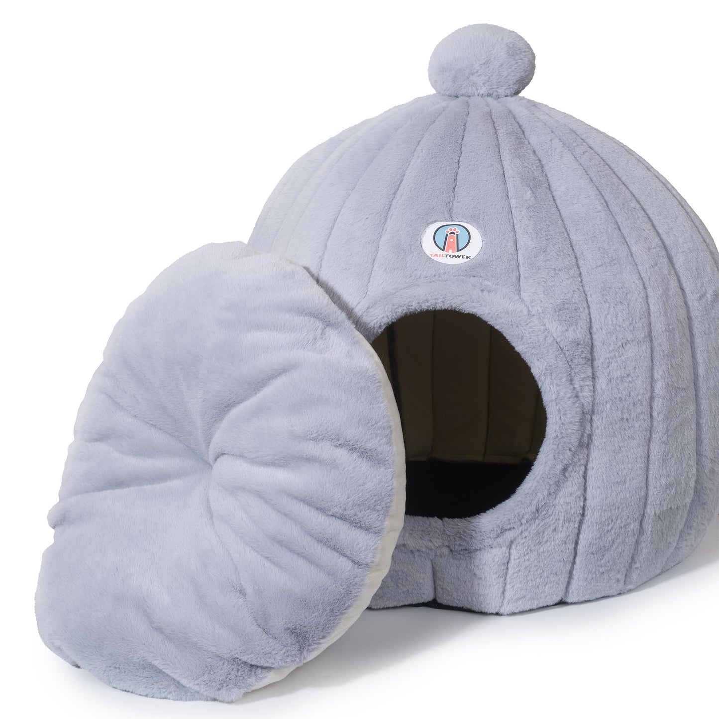 TAILTOWER Largest Cozy Dome Cat Cave Bed – Extra Spacious for Large Cats, Multi-Cat Homes & Small Dogs, Enclosed Plush Hideaway for Indoor Cats (24×23inch, Light Gray)