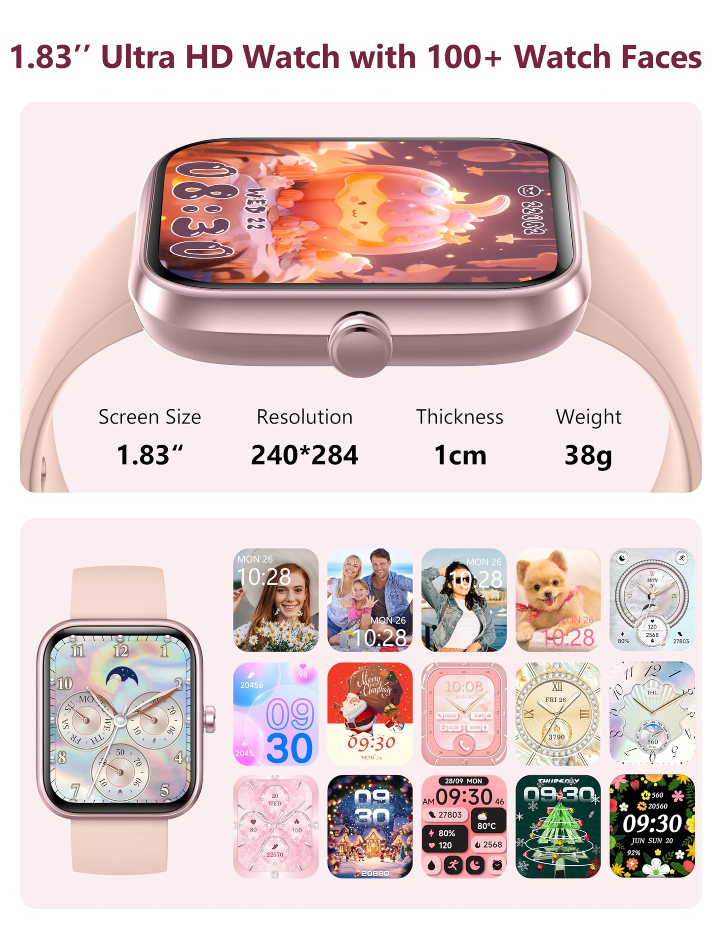 KALINCO Smart Watch, 1.83'' Smartwatch Women Men Answer Make Calls, Alexa Fitness Watch, IP68 Waterproof Fitness Tracker, Heart Rate/Sleep Monitor, 100+ Sports Pedometer Watch for Android & iOS Phone