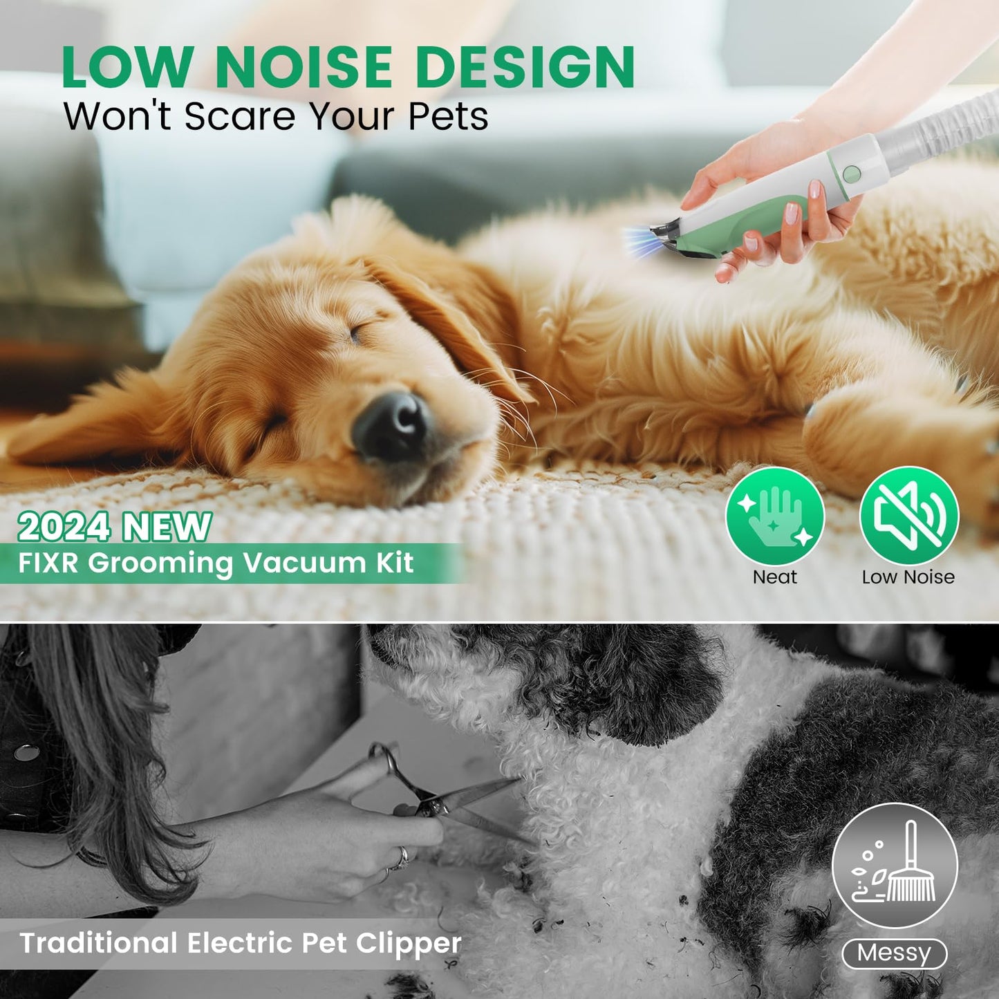 Dog Grooming Vacuum, Pet Grooming Kit, Dog Clipper Nail Trimmer Grinder, 2.5L Dust Cup 7 Grooming Tools 11000Pa Dog Vacuum for Shedding Grooming, Pet Grooming Vacuum for Dogs, Home Cleaning, PG50 Plus