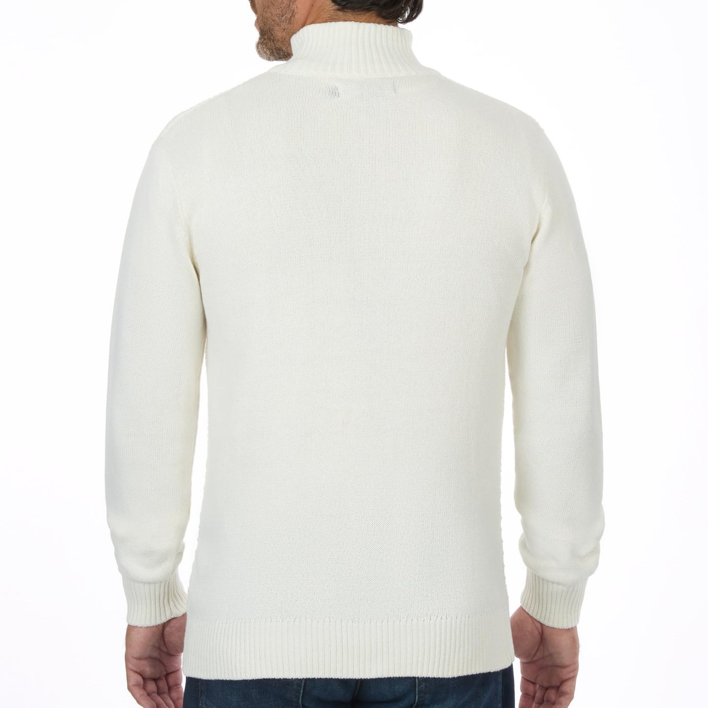 U.S. Polo Assn. Men's Cable Knit Quarter Zip Textured Ribbed and Collared Pullover Sweater - Classic Solid Color (Vanilla Prep, X-Large)