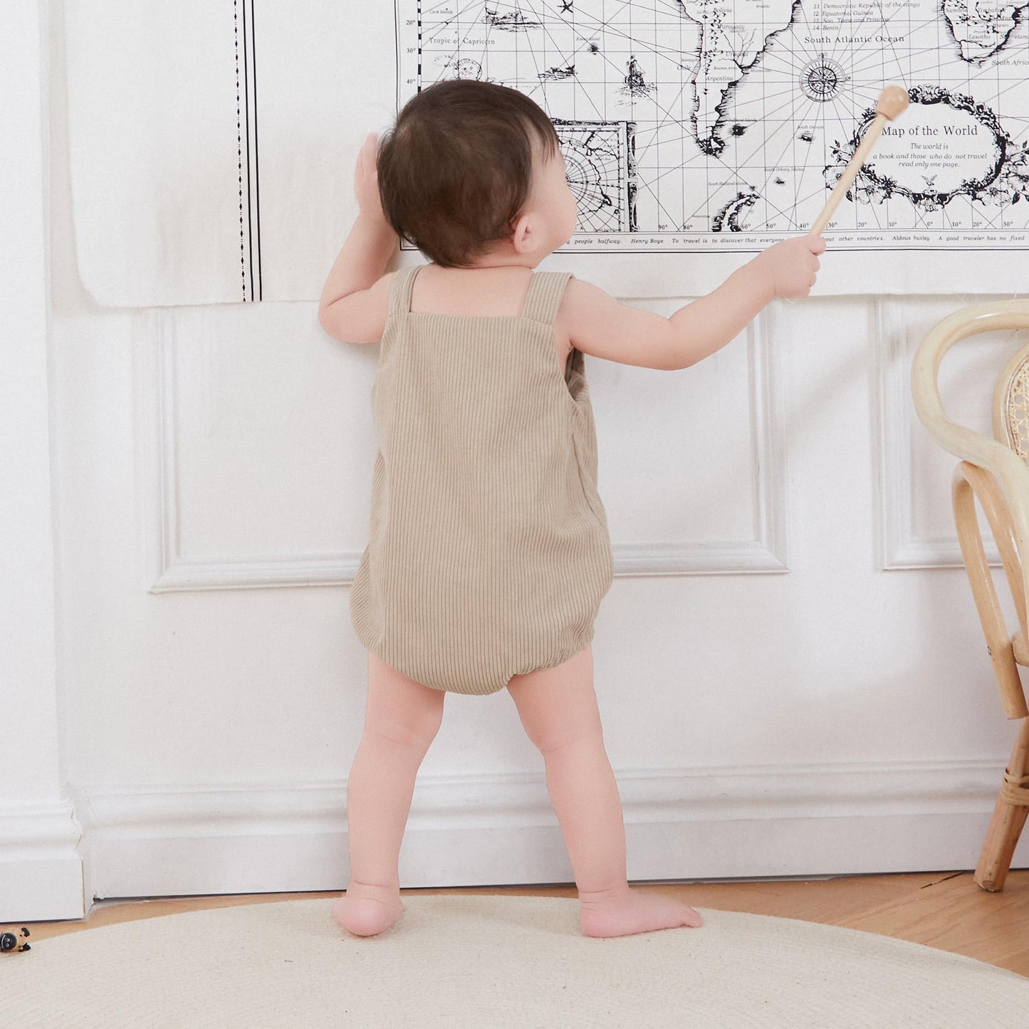 Dewadbow Newborn Football Outfit Boy Girl Football Game Day Embroidery Onesie Overalls Sleeveless Corduroy Romper Clothes (Beige, 12-18 Months)