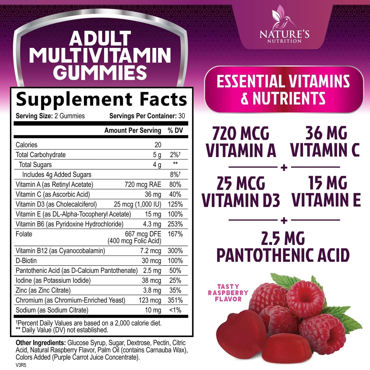 Multivitamin Gummy Vitamins, Berry Flavored Adult Daily Vitamins for Women & Men with Multi Vitamin A, C, D, E, B6, B12, Zinc & Antioxidants Supplement for Immune Health Support, Non-GMO - 60 Gummies