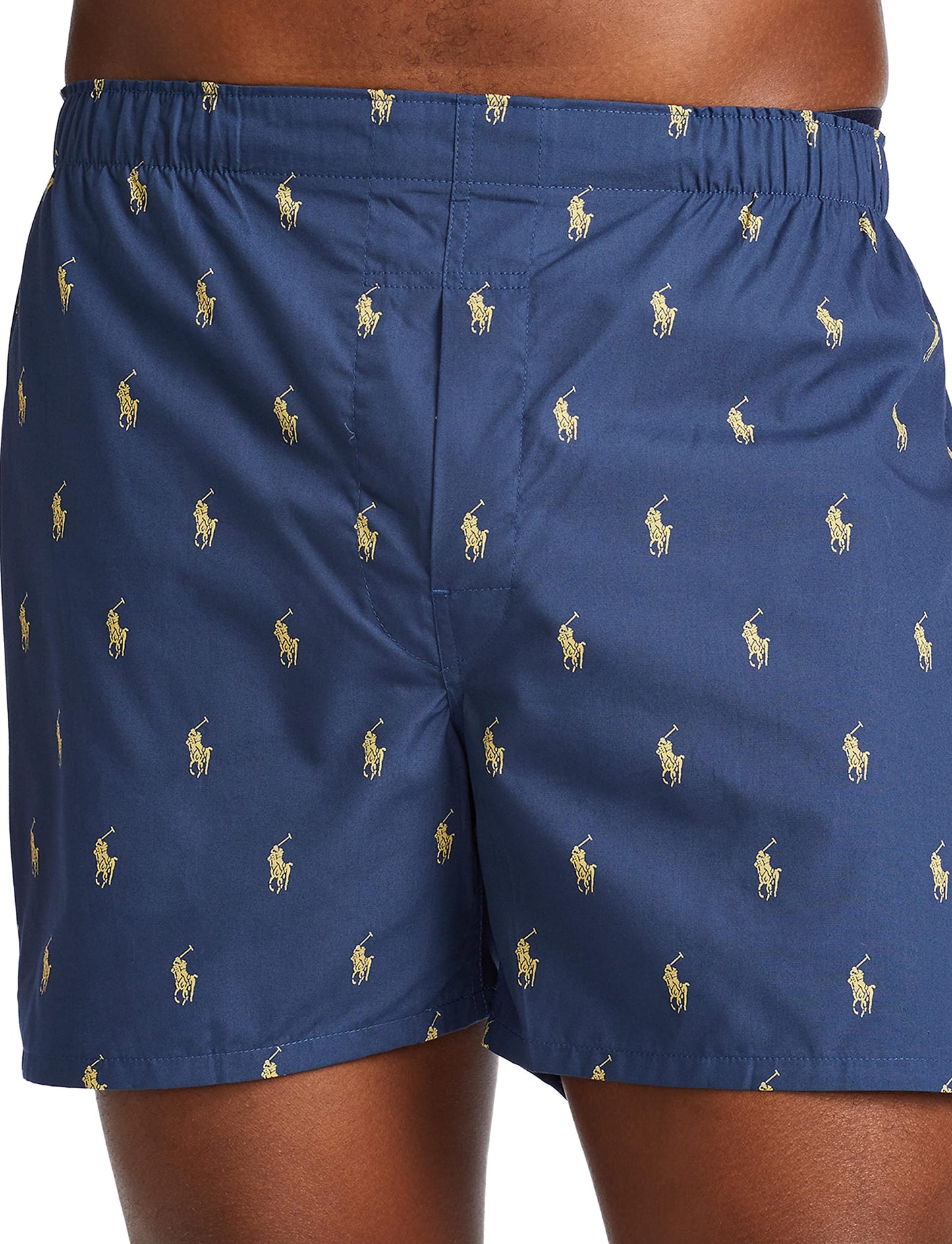 POLO Ralph Lauren Men's Classic Fit Cotton Woven Boxers 3-Pack, Rustic Navy/Campus Yellow, Summer Stripe/Cruise Navy, Sag Harbor Plaid Yellow-3 Pack, Large