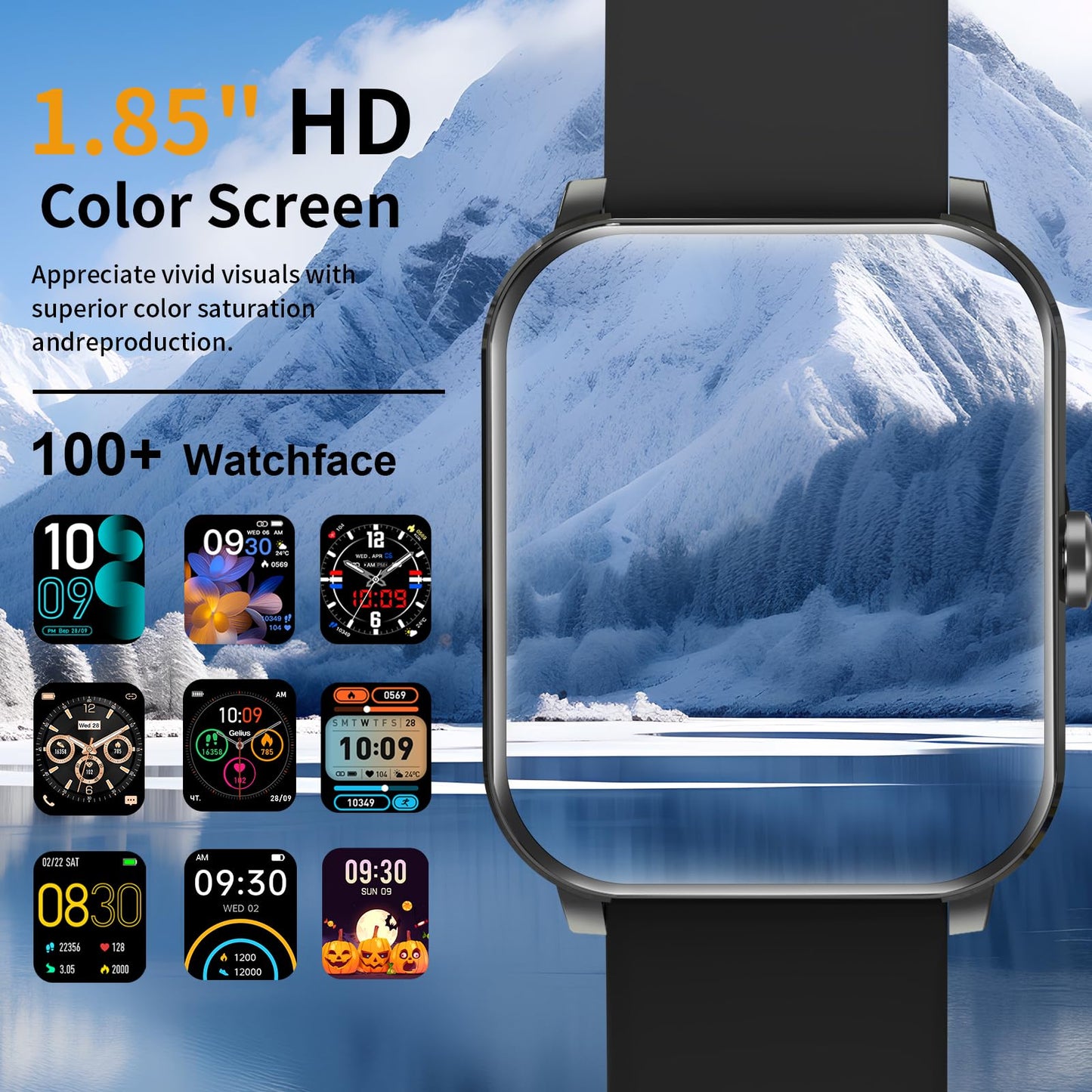 Smart Watch, 1.85"HD Smartwatches for Men Women, (Answer/Make Calls), IP68 Waterproof Fitness Watch, Heart Rate/Sleep Monitor, SpO2, Fitness Tracker with 120+ Sport Modes, Smartwatch for Android iOS