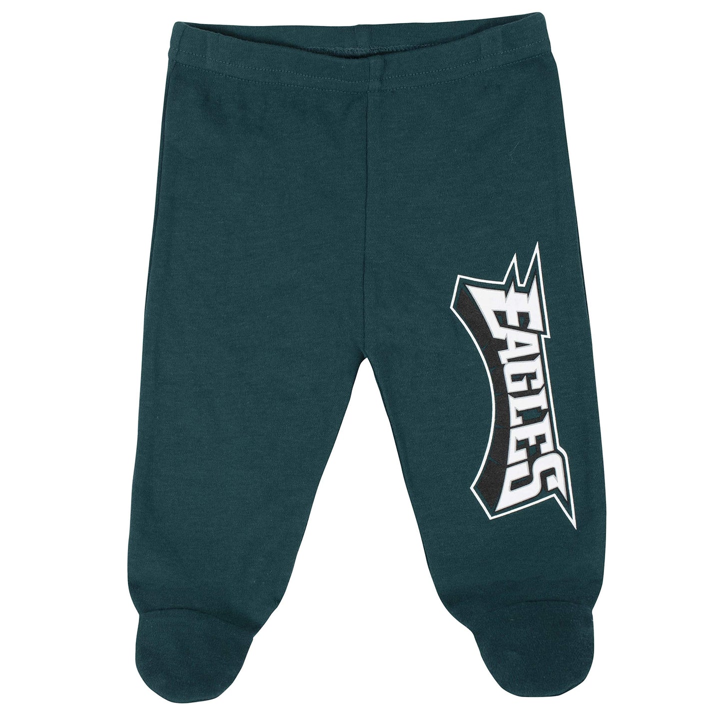 NFL Philadelphia Eagles 3 Pack Bodysuit Footed Pant and Cap Registry Gift Set, Green/White Philadelphia Eagles, 0-3M
