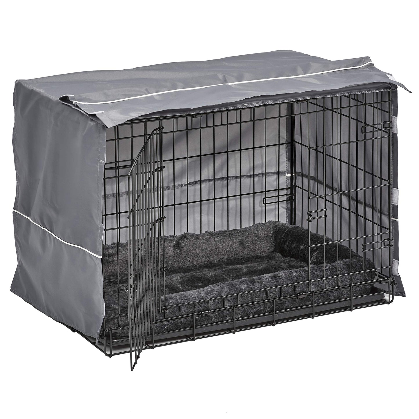 MidWest Homes for Pets Double Door Dog Crate Kit Includes One Two-Door Matching Gray Bed & Crate Cover, 30-Inch Kit Ideal for Medium Dog Breeds