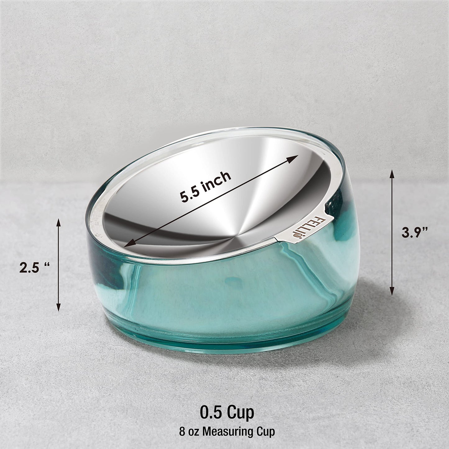 Felli Oblik Elevated Cat Bowl Whisker Fatigue Stainless Steel Shallow Dish, Tilted Anti Vomit, Non Spill Flat Plate for Small Dog Pet, Raised Stand + Metal Feeder for Dry Wet Food (0.5Cup, Classic)