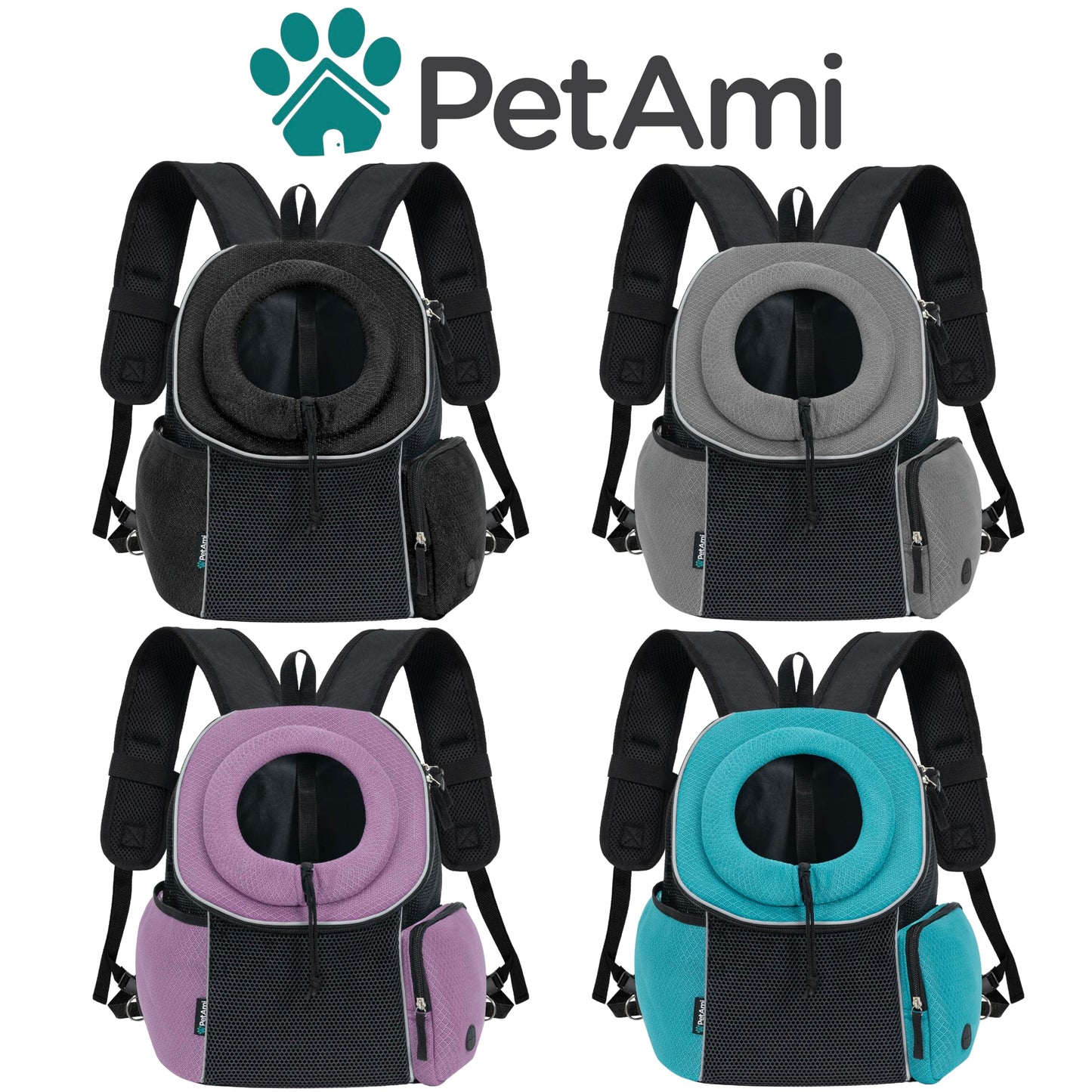 PetAmi Dog Front Carrier Backpack, Extra Ventilated Adjustable Pet Cat Chest Carrier Backpack, Small Dog Carrier for Hiking Camping Travel, Medium Dog Puppy Large Cat Carrying Bag, Max 10 lbs, Grey