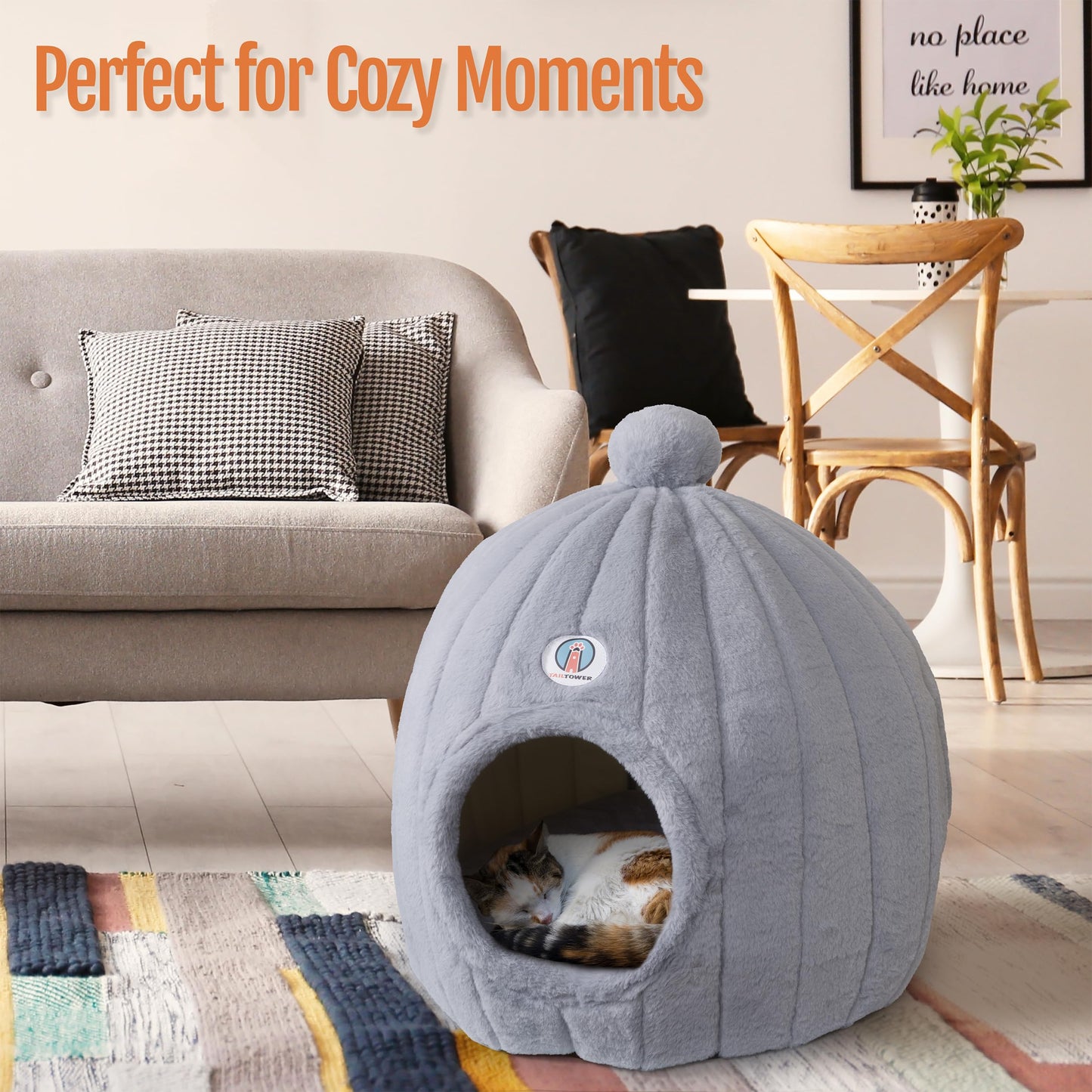 TAILTOWER Largest Cozy Dome Cat Cave Bed – Extra Spacious for Large Cats, Multi-Cat Homes & Small Dogs, Enclosed Plush Hideaway for Indoor Cats (24×23inch, Light Gray)